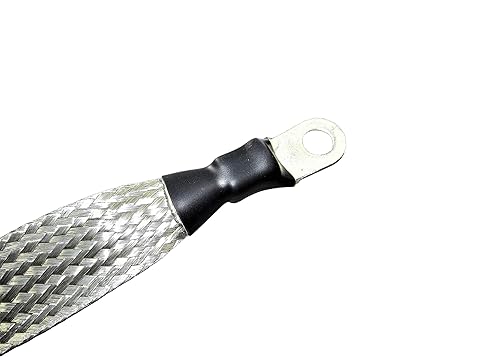 Trenza plana estañada de 34 pulgadas con terminales de 38, 516. Correa de tierra automotriz (terminal de 12 pulgadas, 516 pulgadas (ambos extremos)