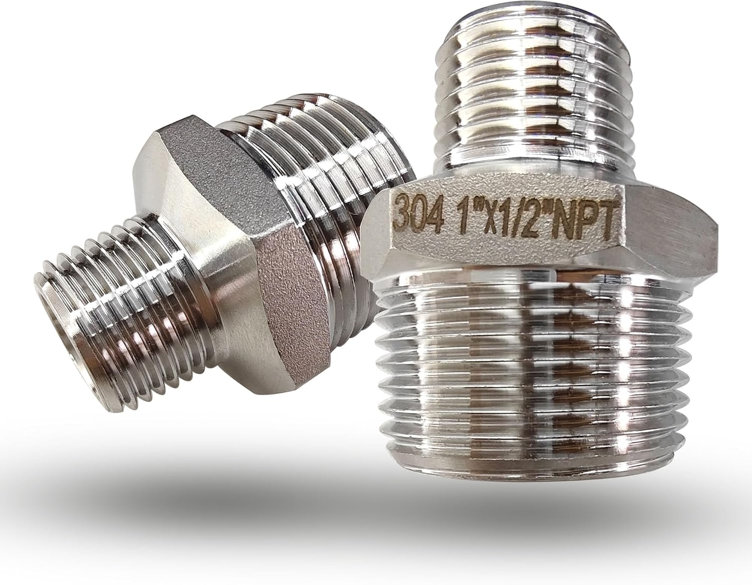 1" Male to 1/2" Male NPT Hex Reducing Nipple Fitting Adapter, 304 Stainless Steel 1 Inch to 1/2 Inch MNPT Threaded Pipe Adapter Fittings Reducing Nipples Connector for Plumbing Hydraulic Systems