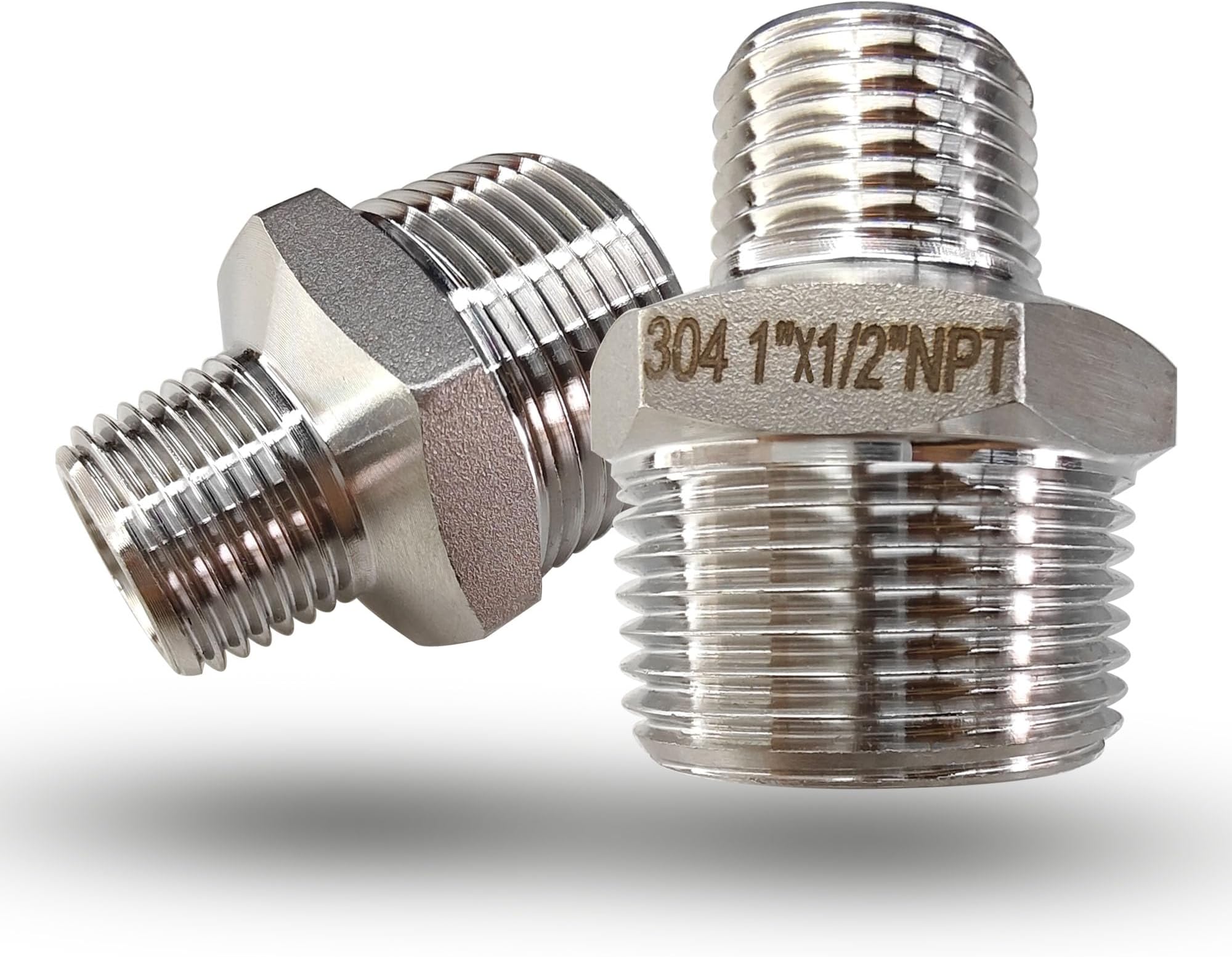 1" Male to 1/2" Male NPT Hex Reducing Nipple Fitting Adapter, 304 Stainless Steel 1 Inch to 1/2 Inch MNPT Threaded Pipe Adapter Fittings Reducing Nipples Connector for Plumbing Hydraulic Systems