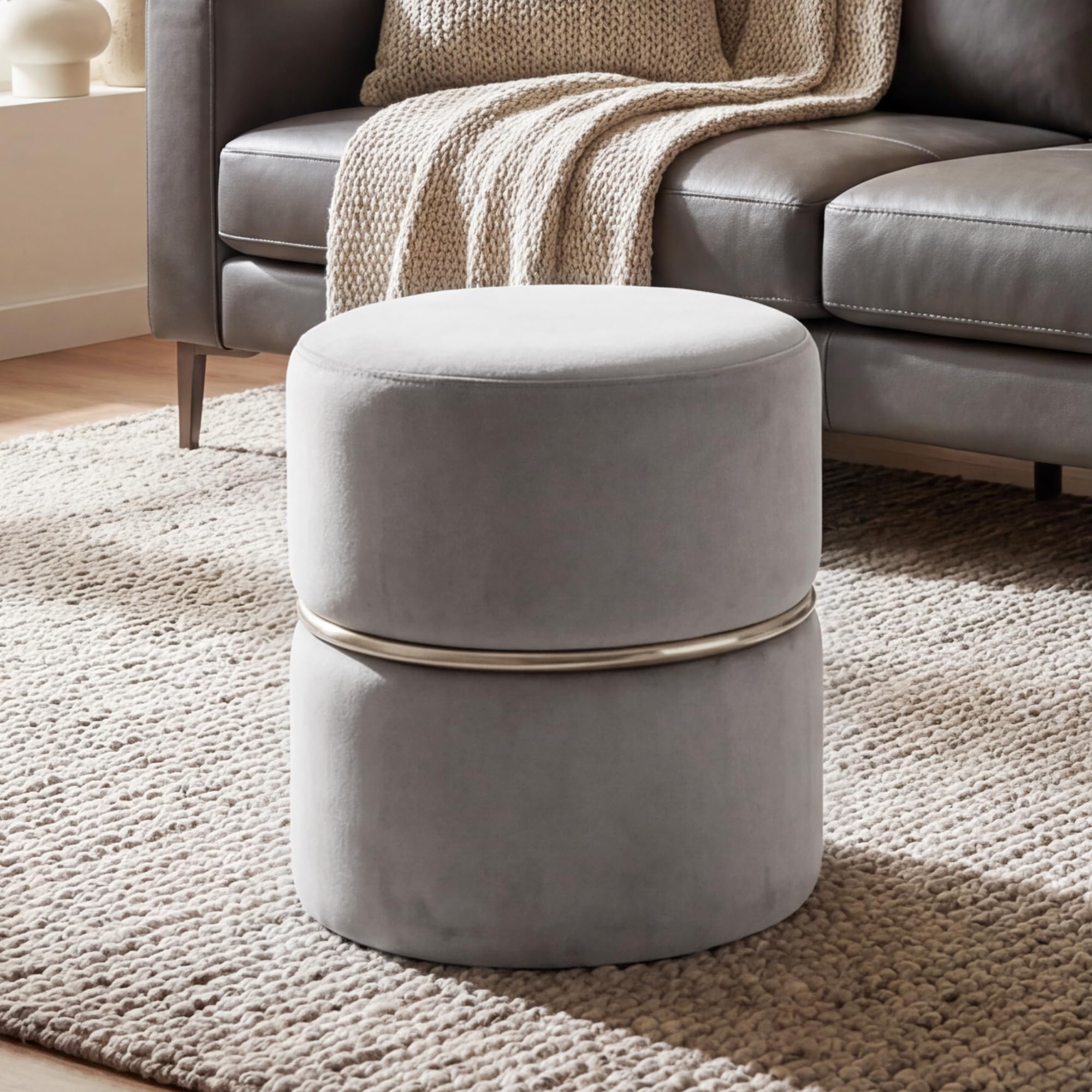 Duhome Taboret okrągły taboret tapicerowany taboret do makijażu szlachetny design 9123, kolor: szary, materiał: aksamit