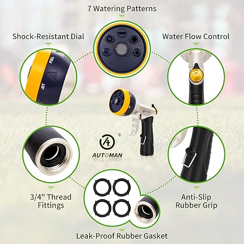 Miniatura 4 de AUTOMAN Boquillas de manguera de jardín, rociador de manguera 100% de metal de alta presión, paquete de 2 boquillas de riego de jardín resistentes,