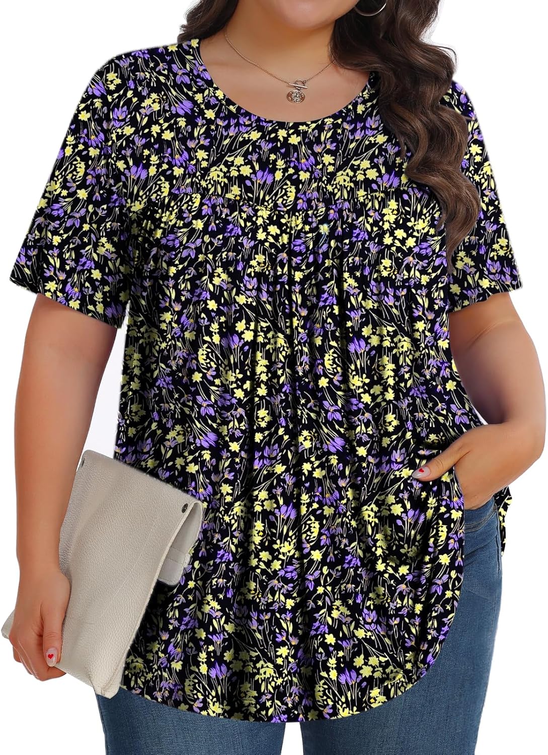 Womens Plus Size Tops Tunic Short Sleeve Crew Neck Shirts Casual Soft Blouse 1X-5X
