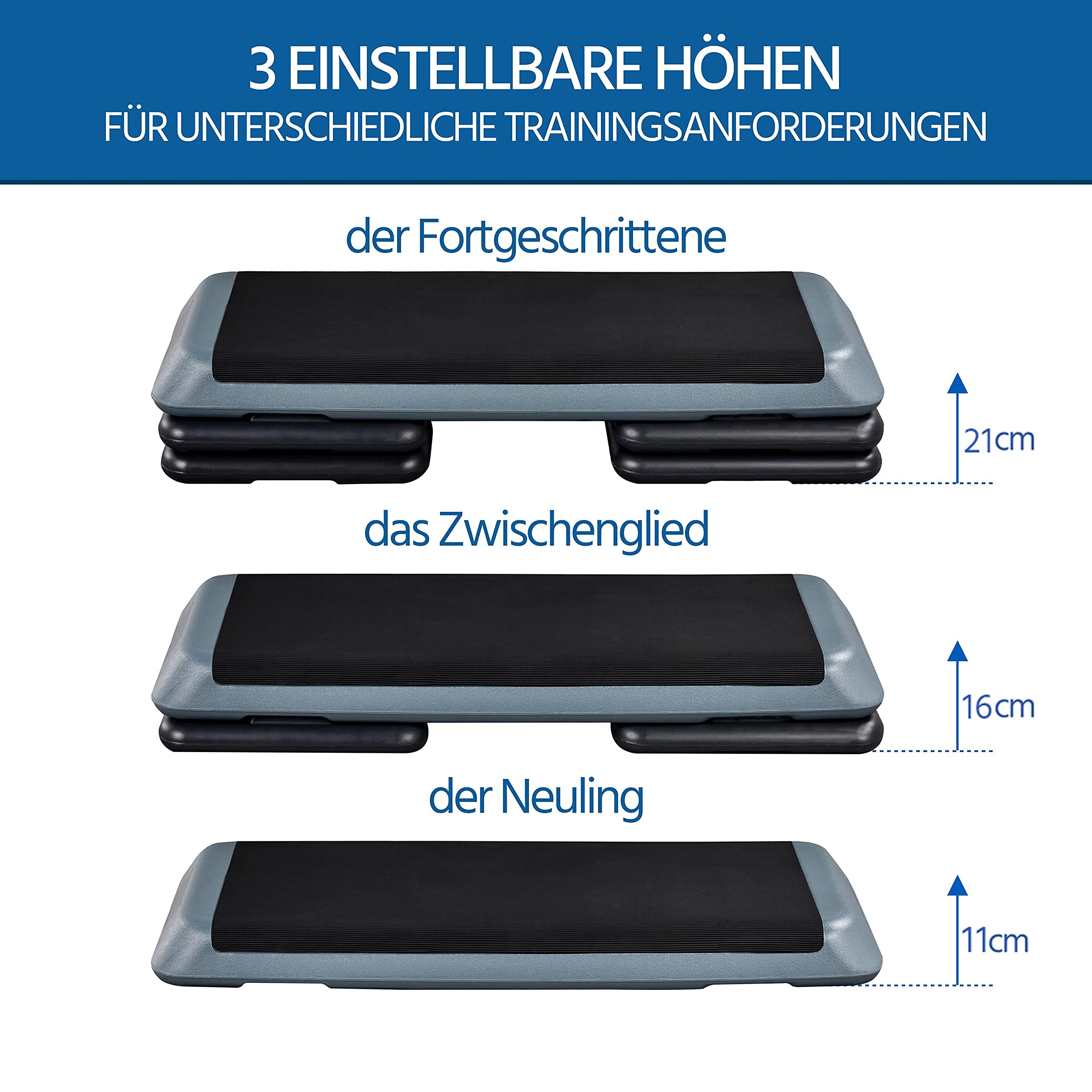 Yaheetech Stepper Aerobic Steppbrett mit 3 Stufen Rutschfest Trainingsbrett Fitness Heintrainer Stepbench Höhenverstellbar