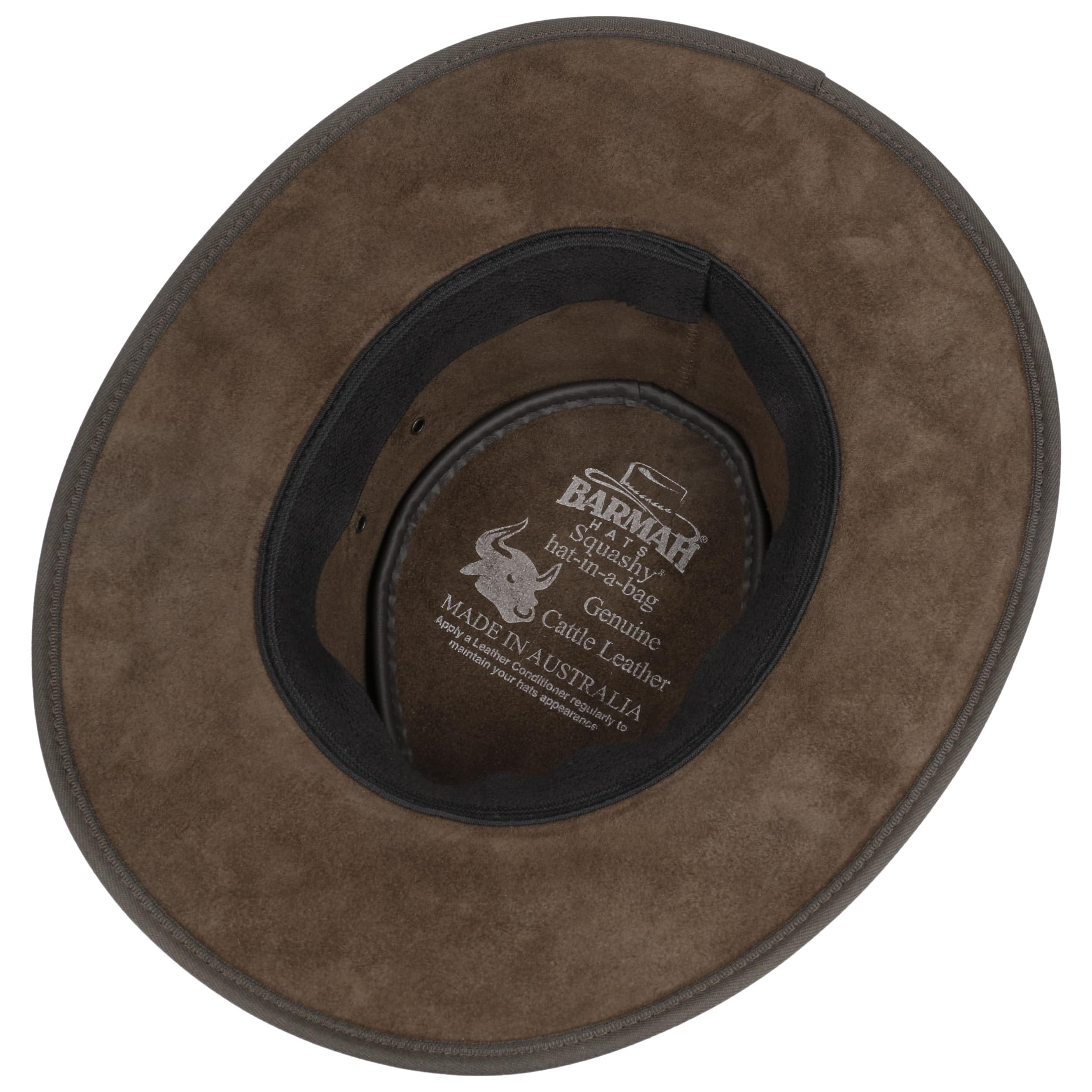 Barmah Sombrero de Piel Squashy Bronco Hombre - Made in Australia Trenzado Vacuno Outdoor con Banda Piel, Ribete Verano/Invierno Primavera Verano Otoño Invierno