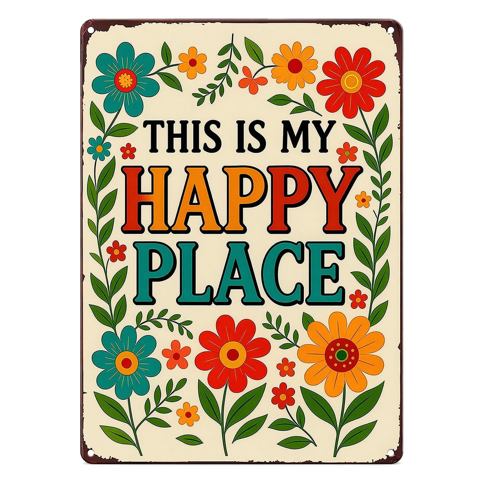 KIPTVO This Is My Happy Place Metal Sign, Retro Tin Garden Art, Outdoor Wall Decor Plaque for Yard Patio, 30x20cm Vintage Welcome Sign, Metal Garden Signs, Outdoor Wall Art