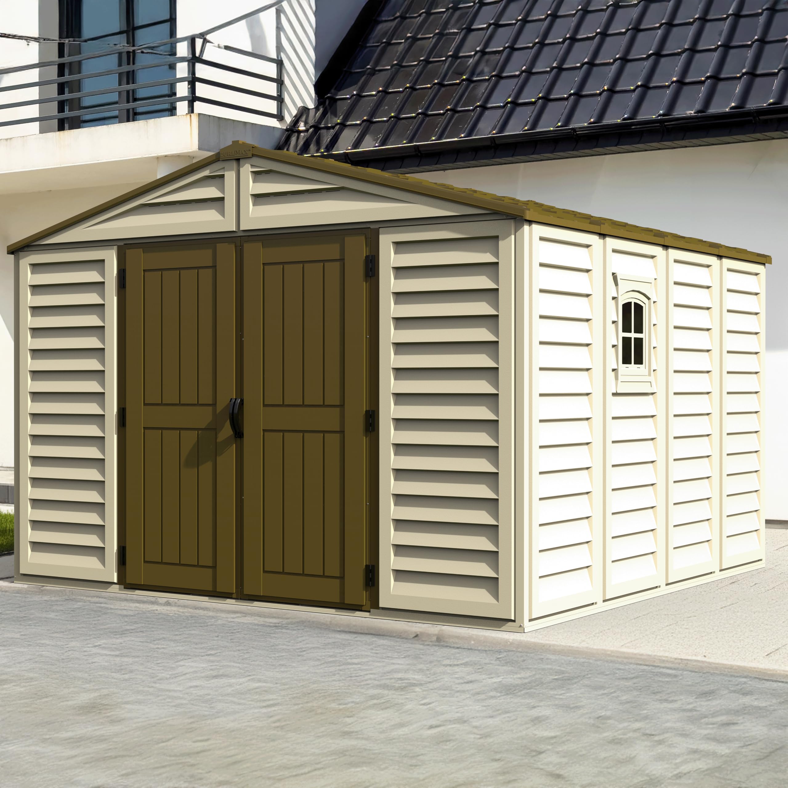 Amazon.com: DuraMax 10ft x 10 ft Woodbridge Plus Vinyl Shed w