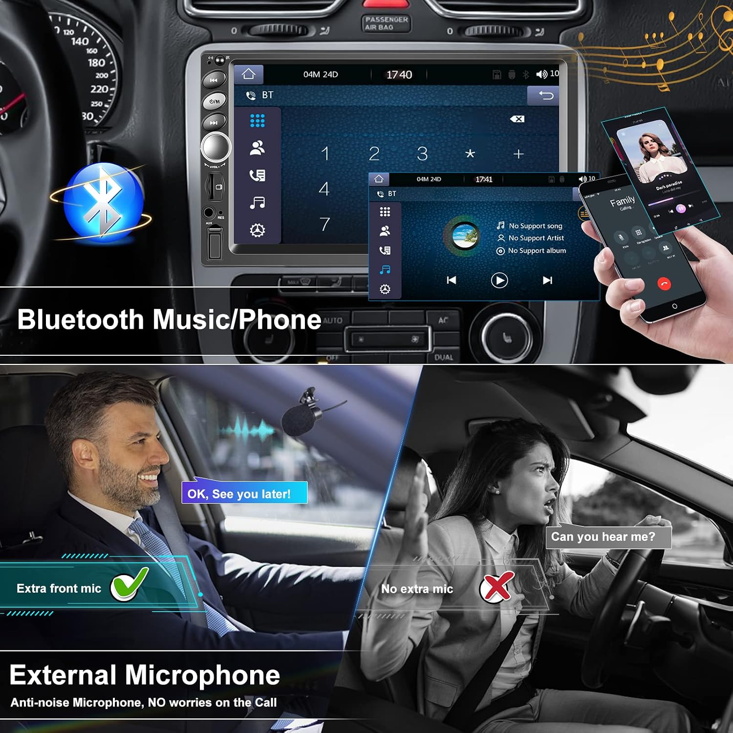 Double Din Car Stereo Voice Control for Apple CarPlay and Android Auto, 7 Inch Multimedia Touch Screen Car Radio Receiver with Bluetooth, SWC, Mirror Link, Backup Camera, FM Audio Receiver