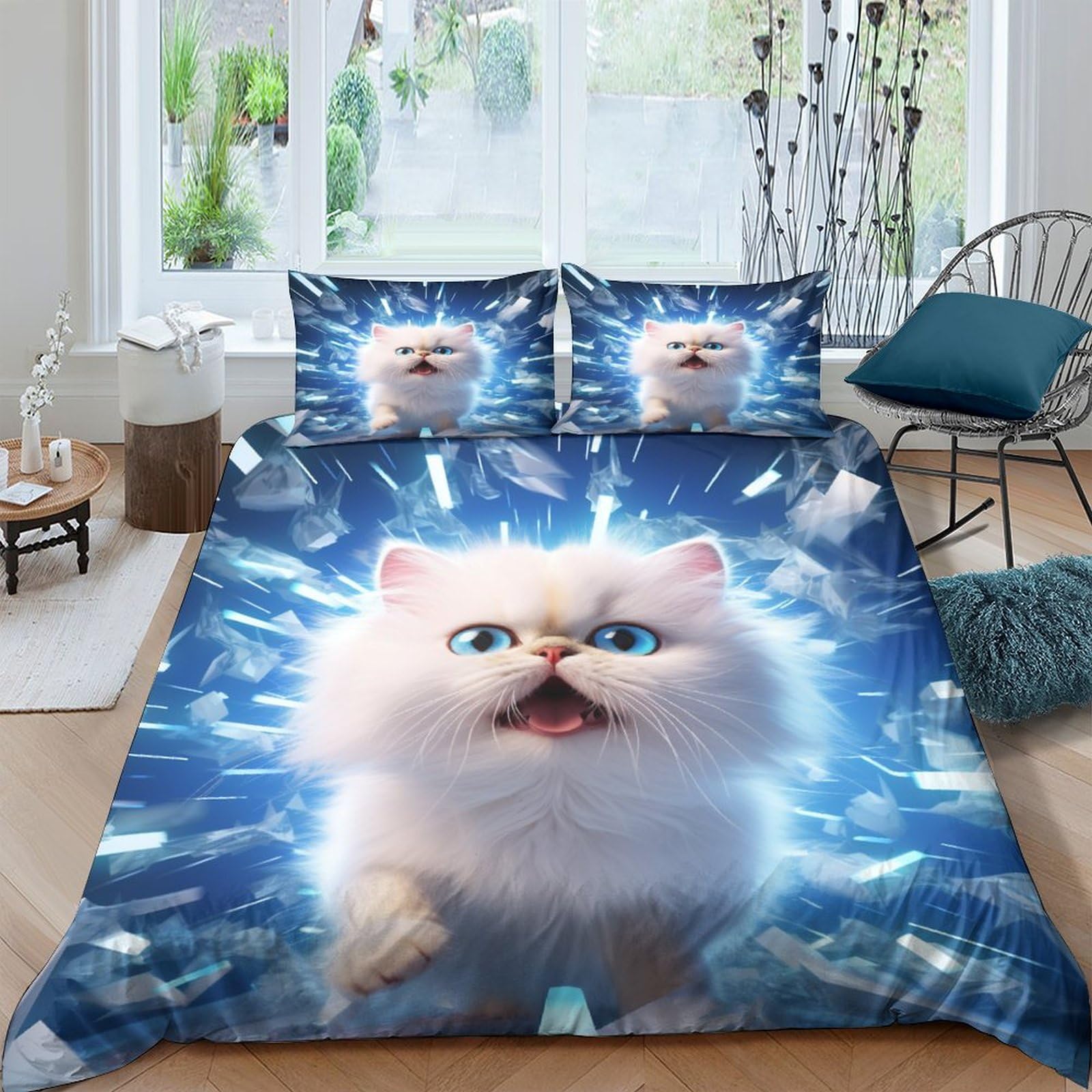 Parure de lit king size en microfibre premium douce avec housse de couette chat 240cm