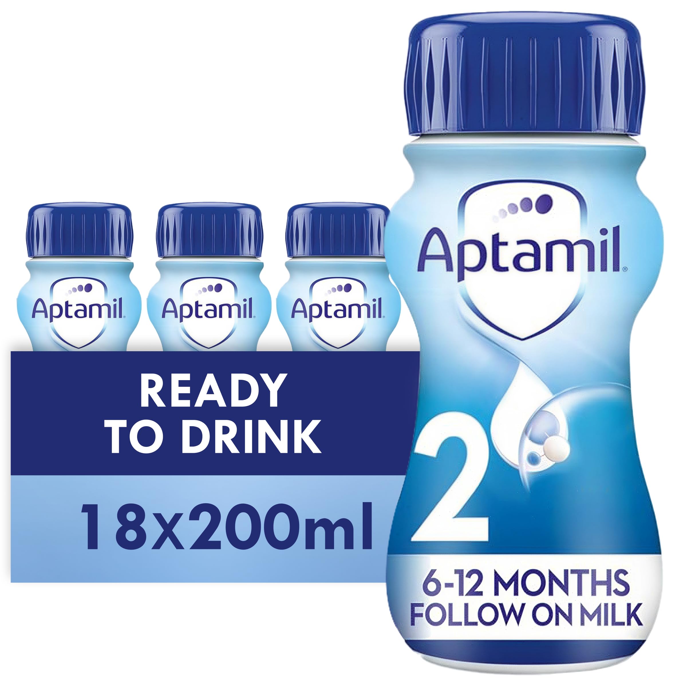 Aptamil 2 Follow On Baby Milk Ready To Use Liquid Formula, White, 6-12 Months, 200 ml, (Pack Of 18)