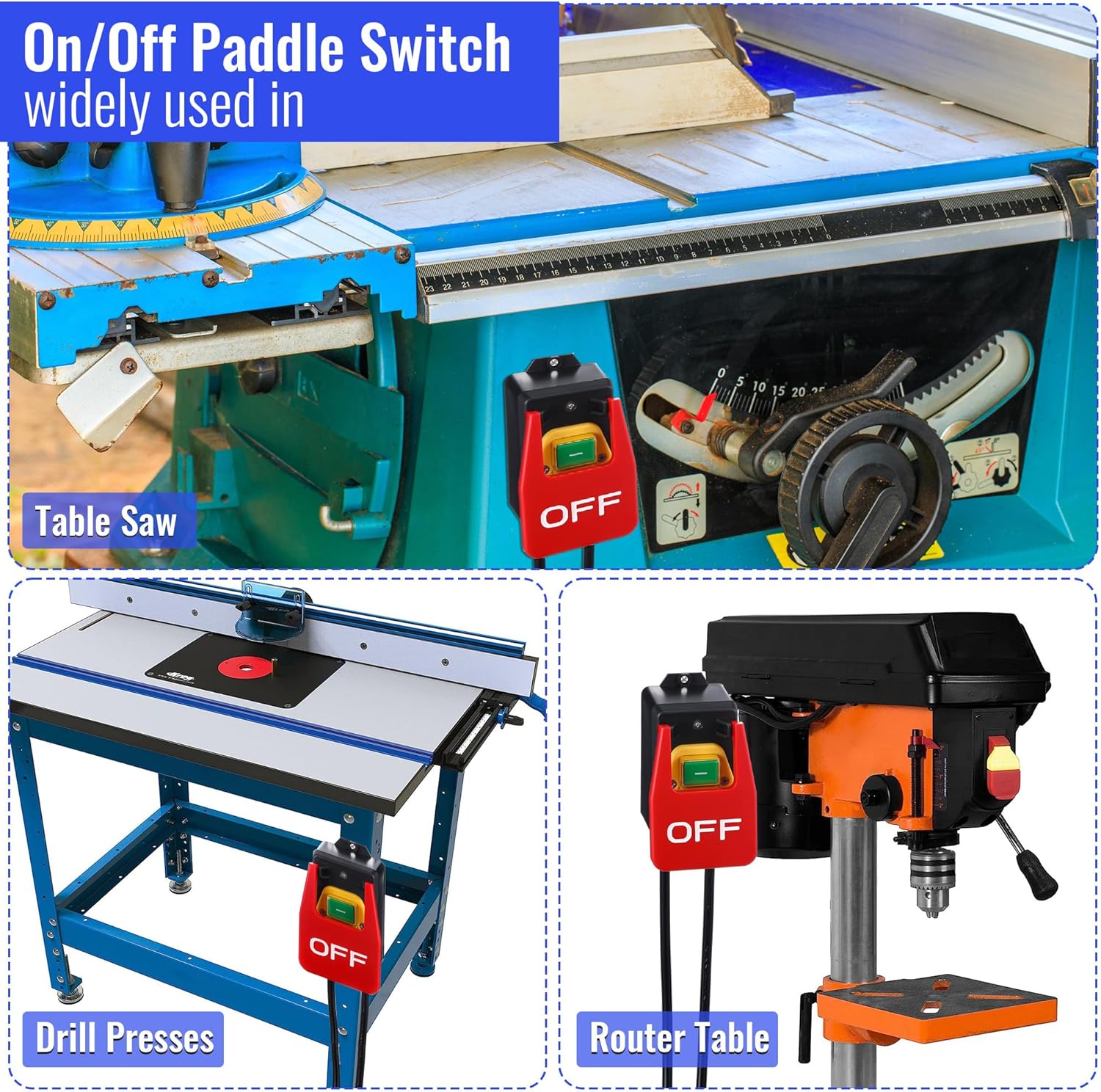 Dreyoo 1 Pack 120/230V Single Phase On/0ff switch, 120V 2HP Router Table Switch with Large Stop Sign Paddle Easy Contact for Fast Power Off for Table Saw and Other Electrical Equipment (1 Female Plug)