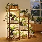 Bamworld Plant Stand with Grow Light Plant Shelf for Mutiple Pots 3 Tiers Ladder Plant Holder for Living Room Patio Boho Home Decor for Gardening Warm Light