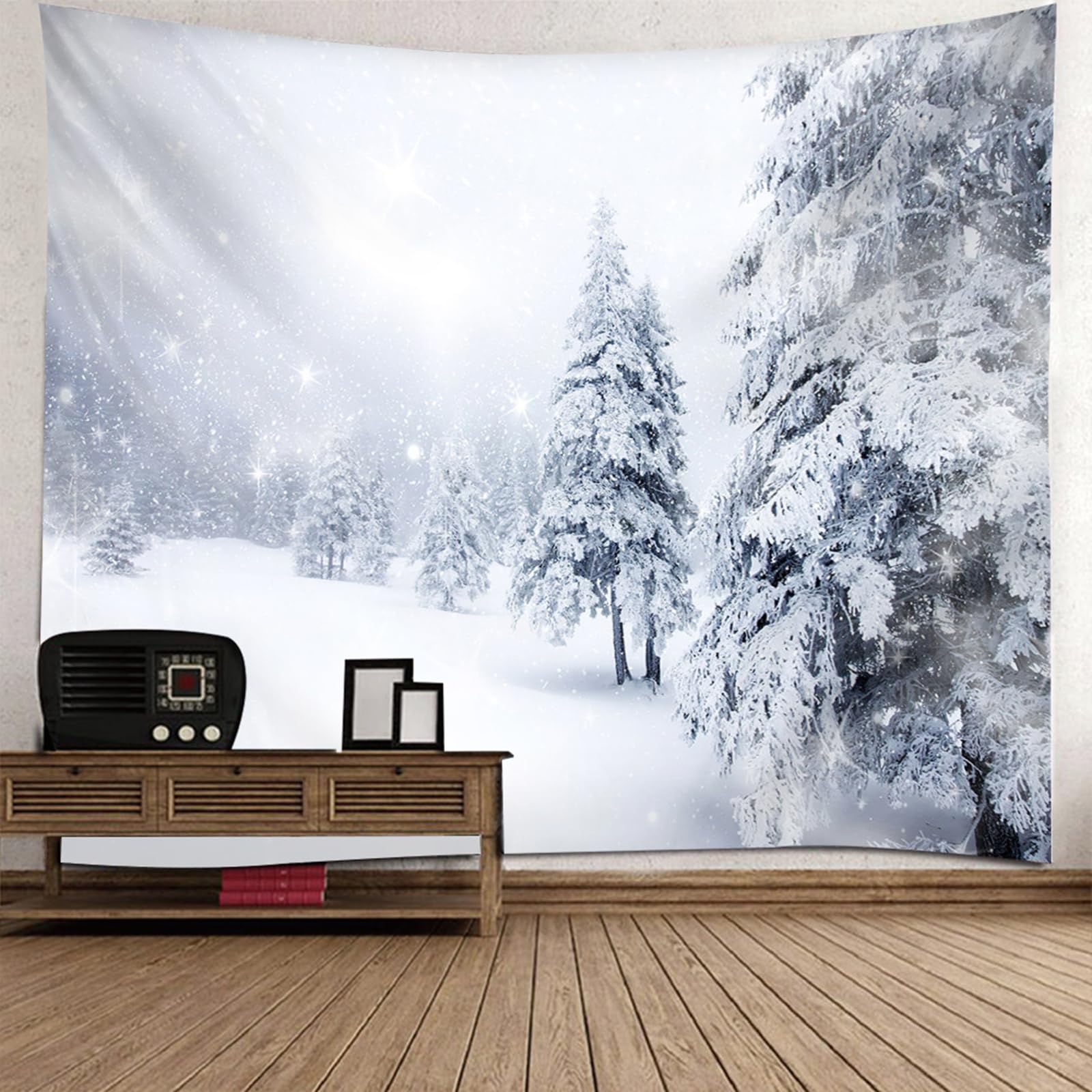 RDSGYZ Dywan ścienny duży 350 x 256 cm, ozdoba na ścianę, motyw śniegu i drzew, zasłona ścienna, dekoracja ścienna do pokoju dziecięcego, sypialni, salonu
