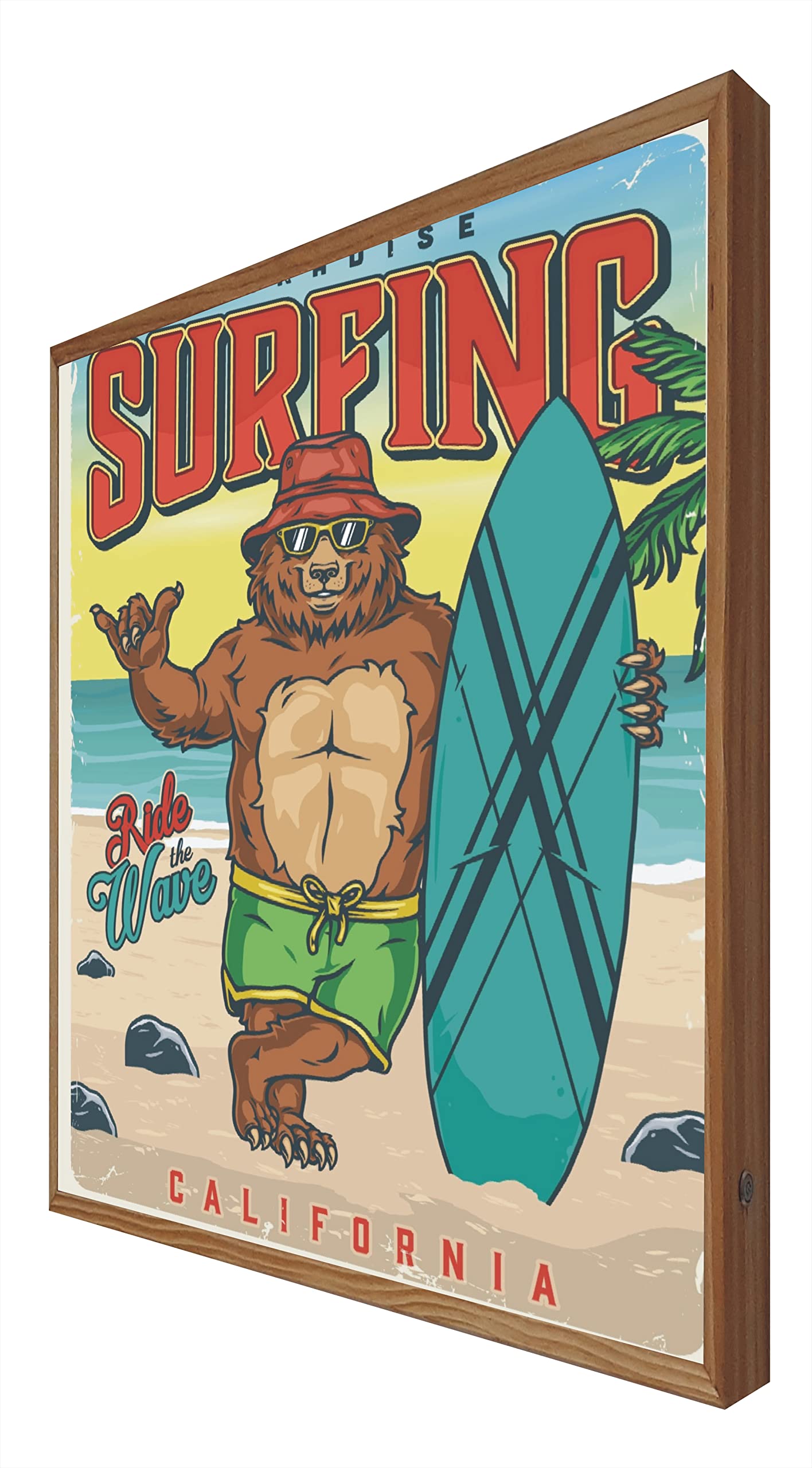 Cartel Vintage Iluminado con Luz Leds Surfing Paradise