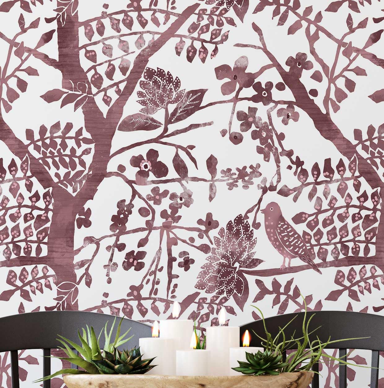 Papier peint autocollant motif arbres oiseaux amovible vinyle