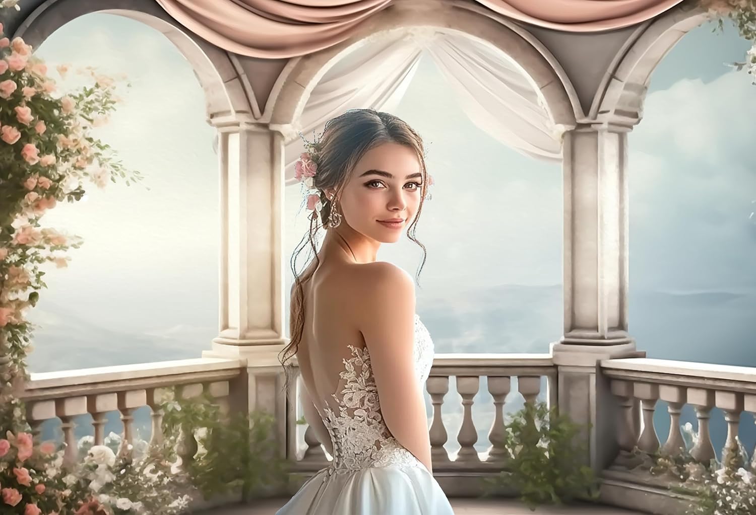 Kate 7x5ft Fine Art Floral Backdrop for Photography Baroque Balcony Floral Background Photo Studio Props