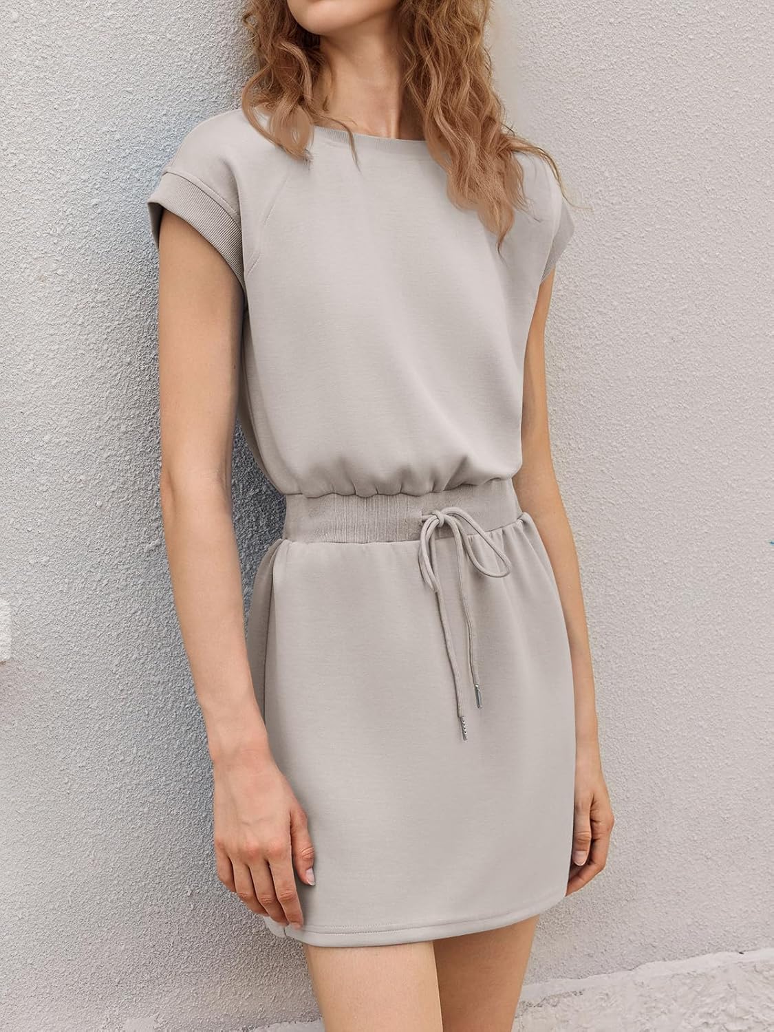 Fisoew Womens Summer Athletic Dress Drawstring Cap Sleeve Crewneck Casual Active Tennis Dresses - Image 2