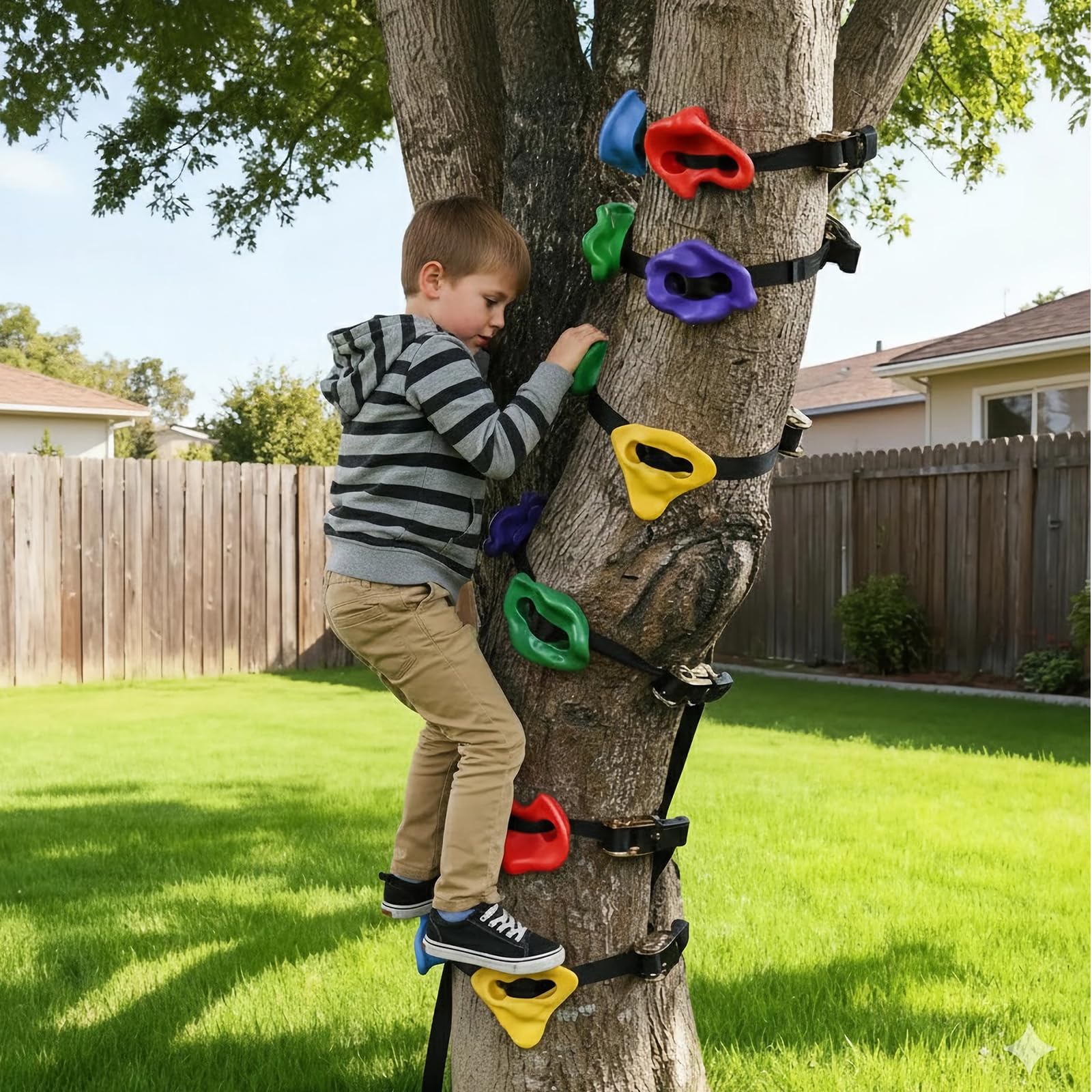TOPNEW 12 soportes de escalada de árboles Ninja para trepador de árboles, kit de escalada de árboles con escalera de cuerda de 6.6 pies para entrenamiento al aire libre de la carrera de obstáculos