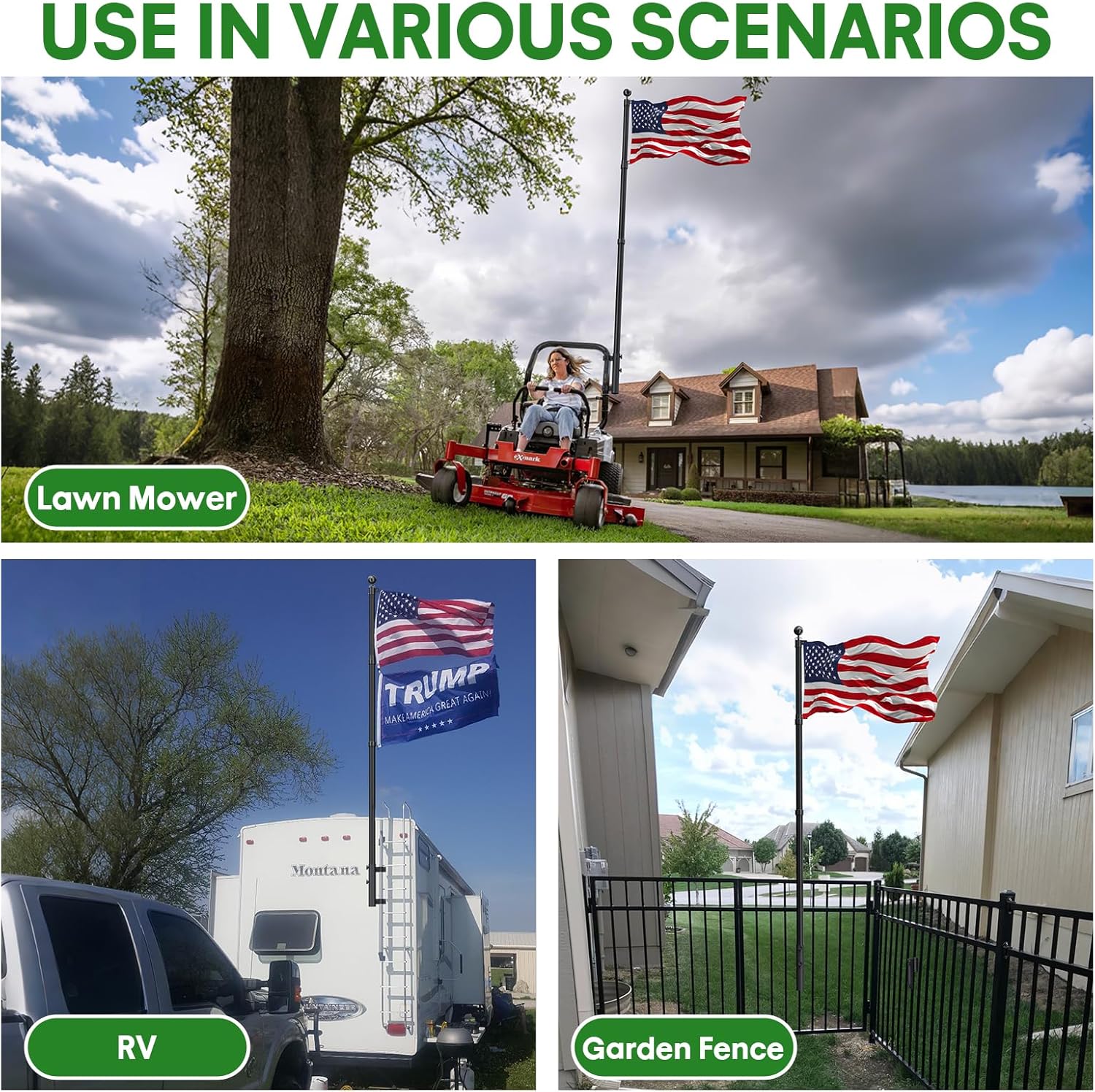 Telescoping RV Ladder Flag Pole, 10 FT Heavy Duty Portable Flagpole Kit, Unbending Telescopic Outdoor Flag Poles with 3x5 American Flag for Camping