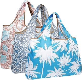 alldyrew Large Foldable Tote Nylon Reusable Grocery Bag, 3 Pack