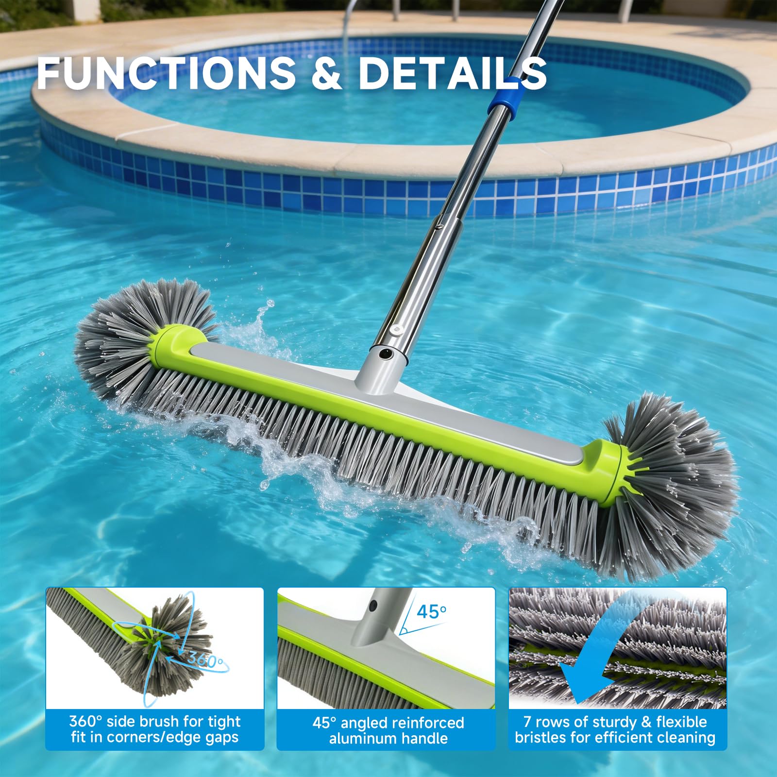 Cepillo Limpieza Piscina 160CM, Cepillo para Piscinas Lámina con Paño Limpieza, Piscina Palomillas Redondo, para Piscinas Desmontables, SPA, Estanque