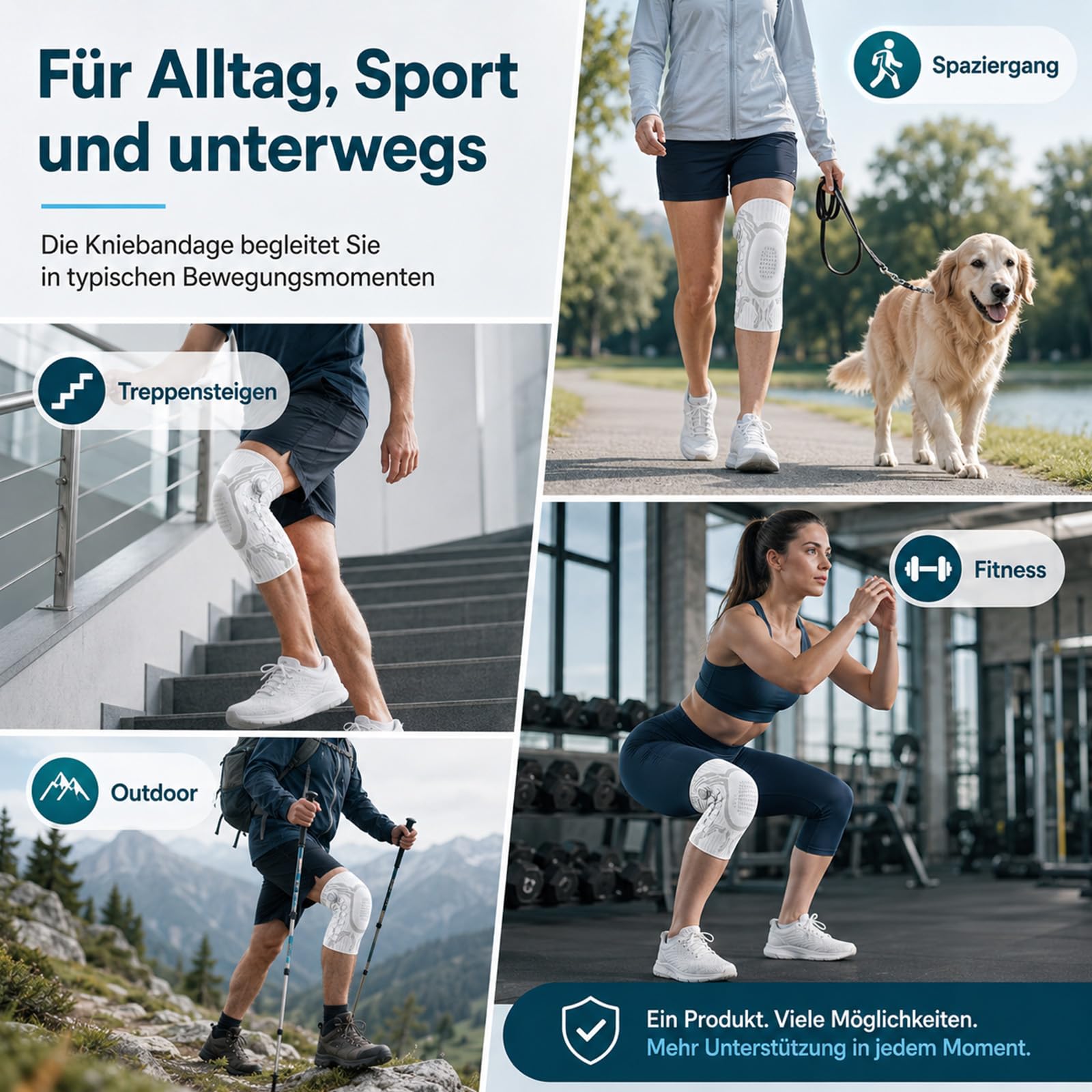 Reiteag Orthotel Kniebandage, Knieorthese Mit Patellaschutz, Stabilisierungsgurt und Vier-Wege-Kompression Bietet Optimale Unterstützung und Komfort
