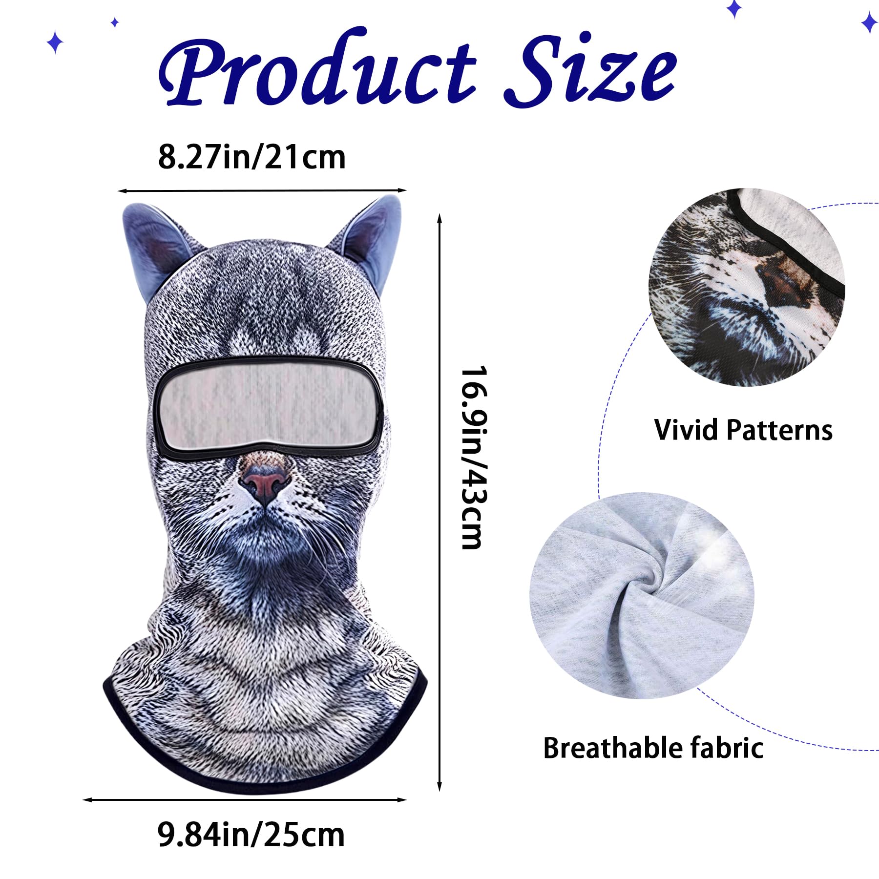Persoshow 3D Cat Sheisty Ski Balaclava Face Mask with Ears Animal Ski Mask for Music Festivals Raves Ski Halloween Party Outdoor Activities