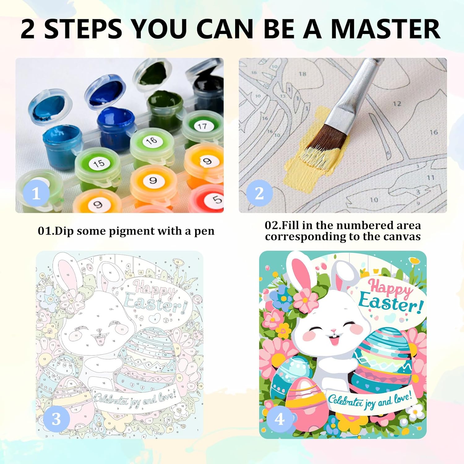 Aestalrcus Easter Paint by Numbers Kit for Kids with Frame, Easter Bunny Paint by Numbers for Kids Ages 8-12, DIY Acrylic Oil Painting for Home Wall Decor Gift 8 x 8 Inch (with Frame Easel)