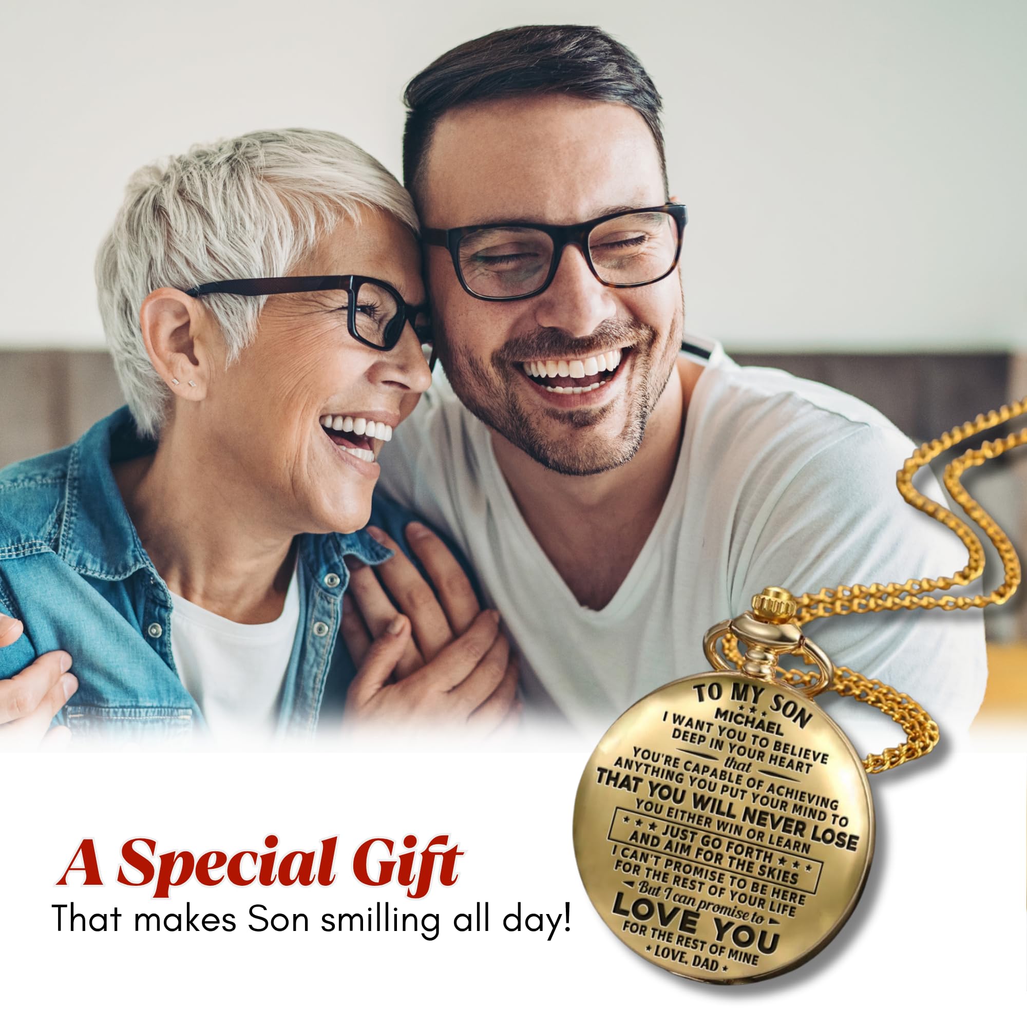 Wrappiness to My Son Personalized Engraved Pocket Watch - Custom Gift for Son from Mom Dad with Meaningful Message, Stainless Steel Keepsake for Graduation, Birthday, Christmas (Just Go Forth)