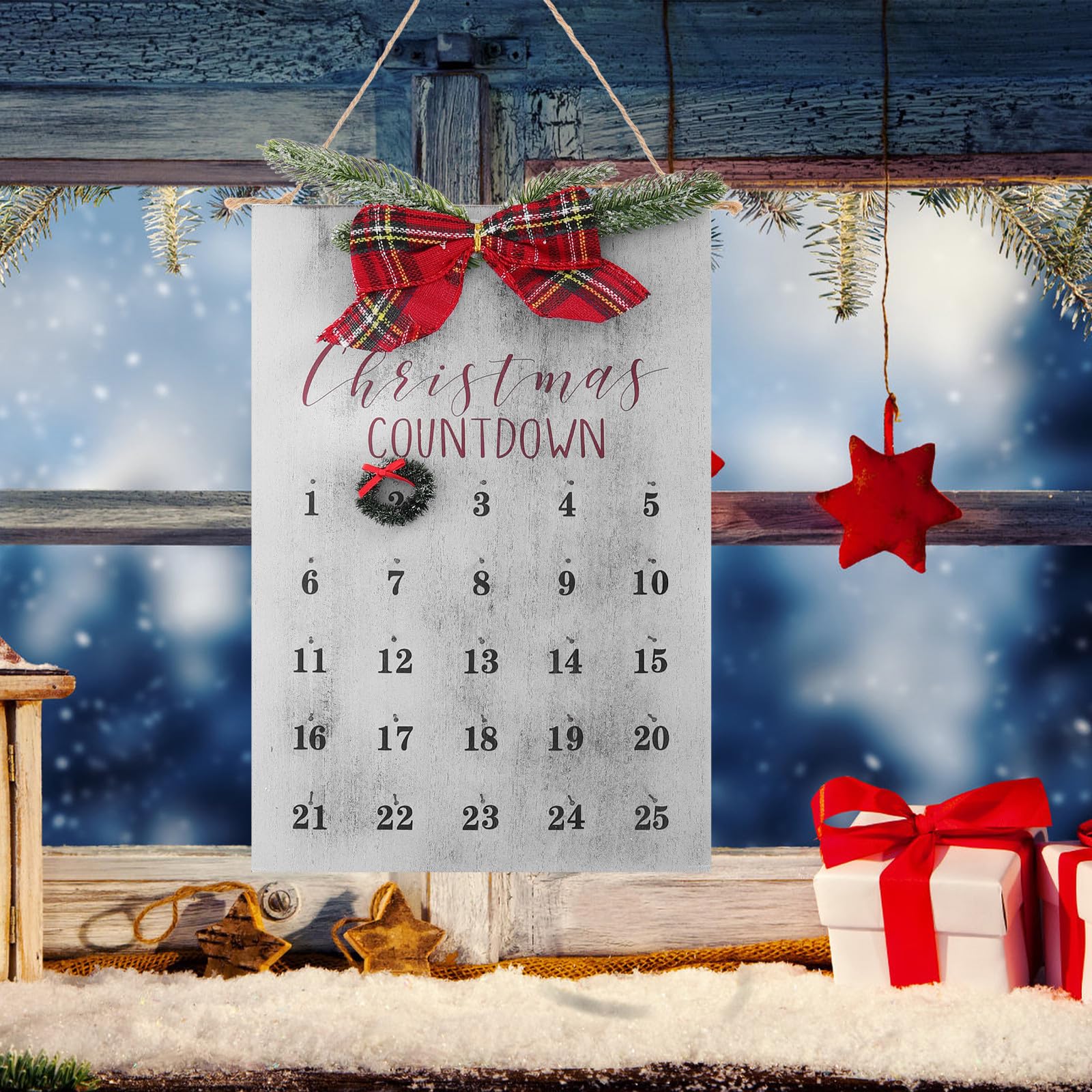 TOYANDONA Weihnachtskranz Kalender mit Countdown aus Dichteplatte für