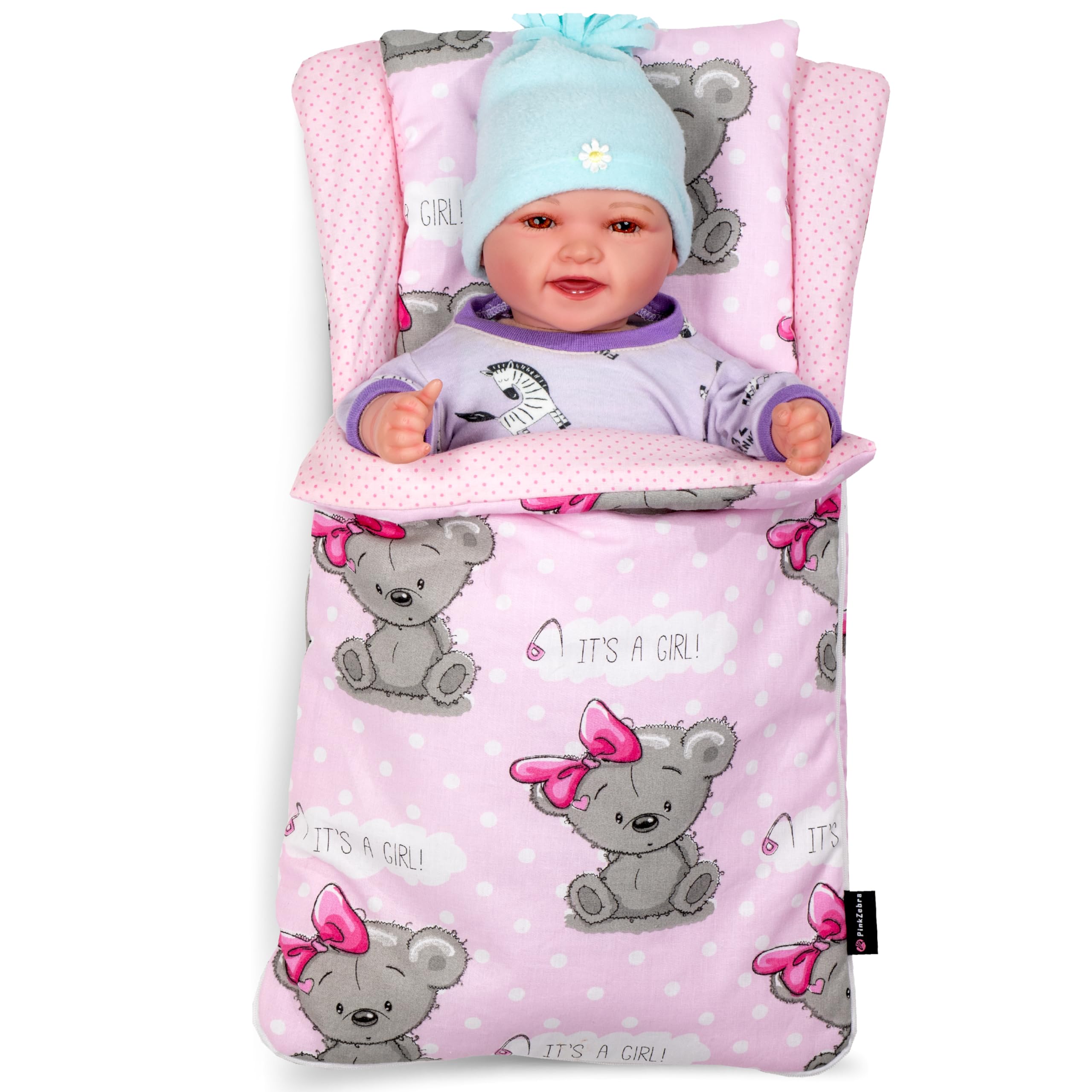 PinkZebra Sacos de Dormir para muñecas por Ambos Lados, Juego de 2 Piezas para cama, Ropa de Cama para muñecas de algodón