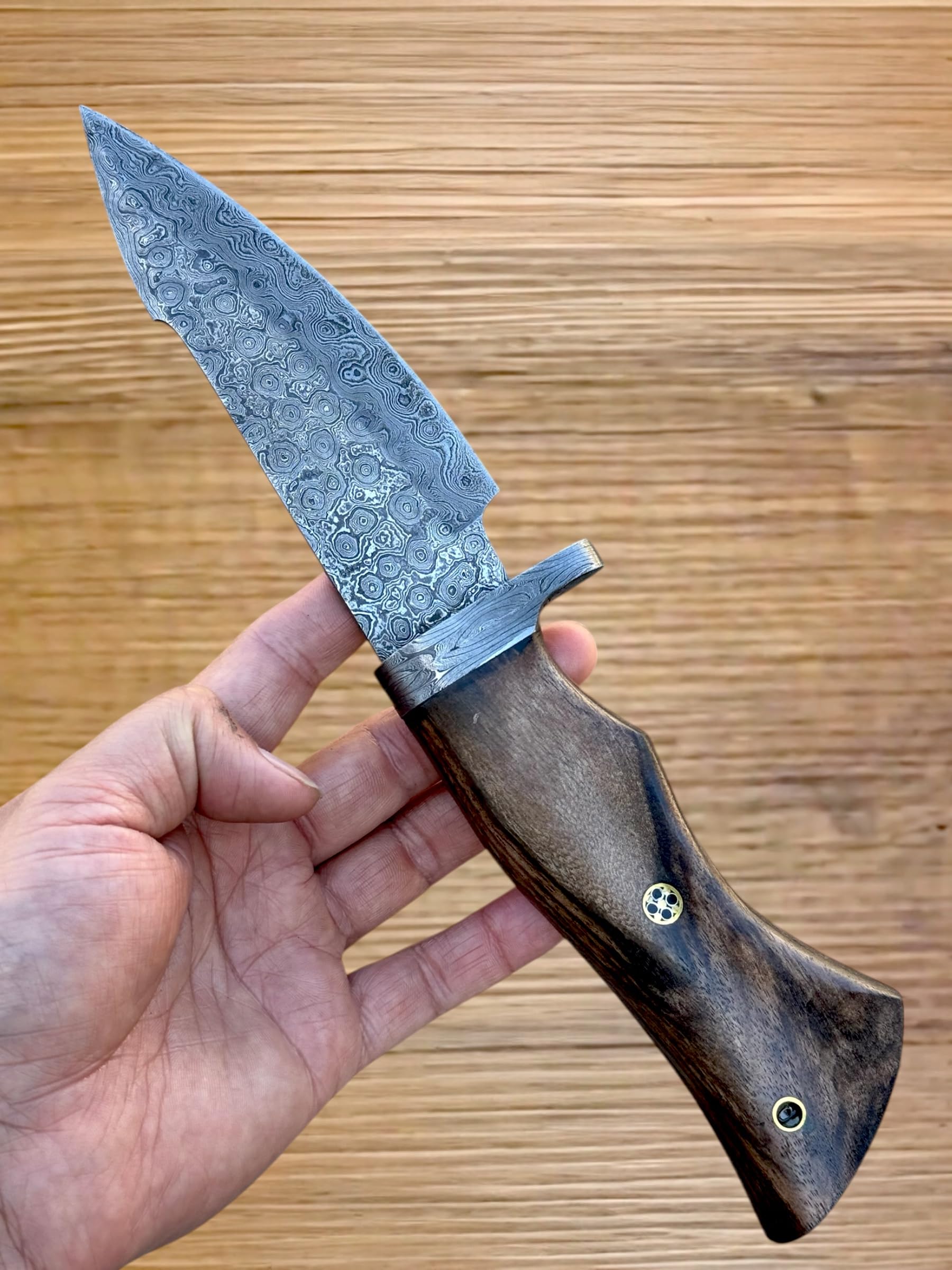 Danast Jagdmesser-Taschenmesser-12 cm klinge Echtes 150 DamastStahl lagen Walnussholz Griff Ideal zum Häuten mit Lederscheide