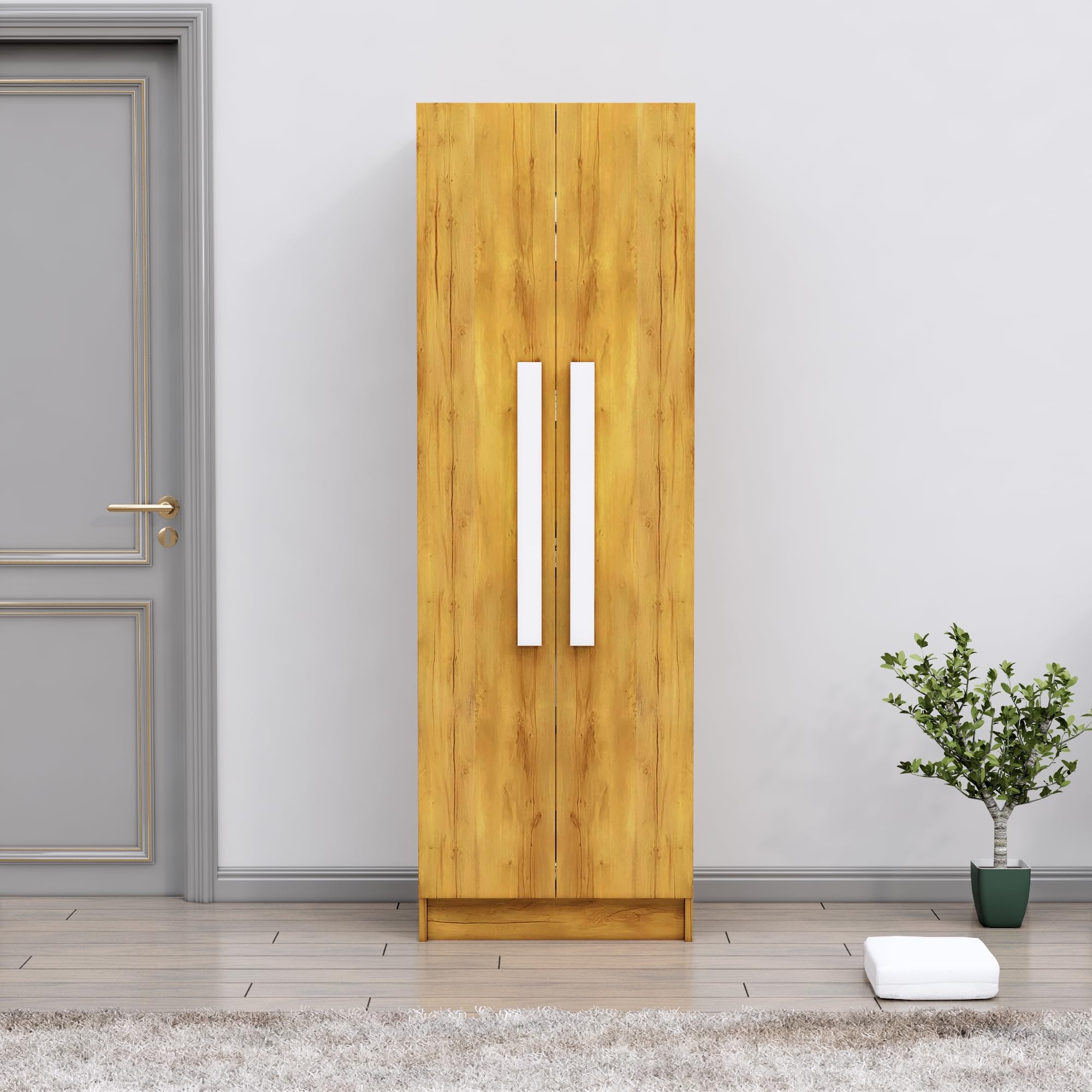 Hexa Red Wooden Almirah for Clothes, Door for Bedroom, 2 Door Wardrobe with 4 Shelves Huge Storage Space (46D x 24W x 182H CM) | 3 Year Warranty (Giant Wood)-image-2