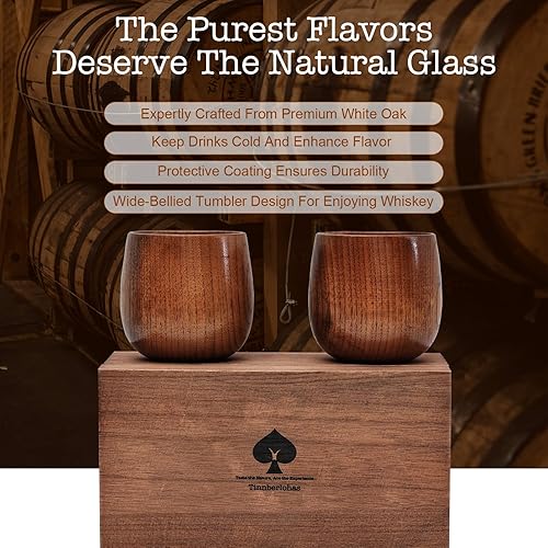 Miniatura 3 de Juego de 2 vasos de whisky de madera, vidrio de bourbon duradero para hombres, vidrio aislado a la antigua, regalos de whisky para marido, papá,