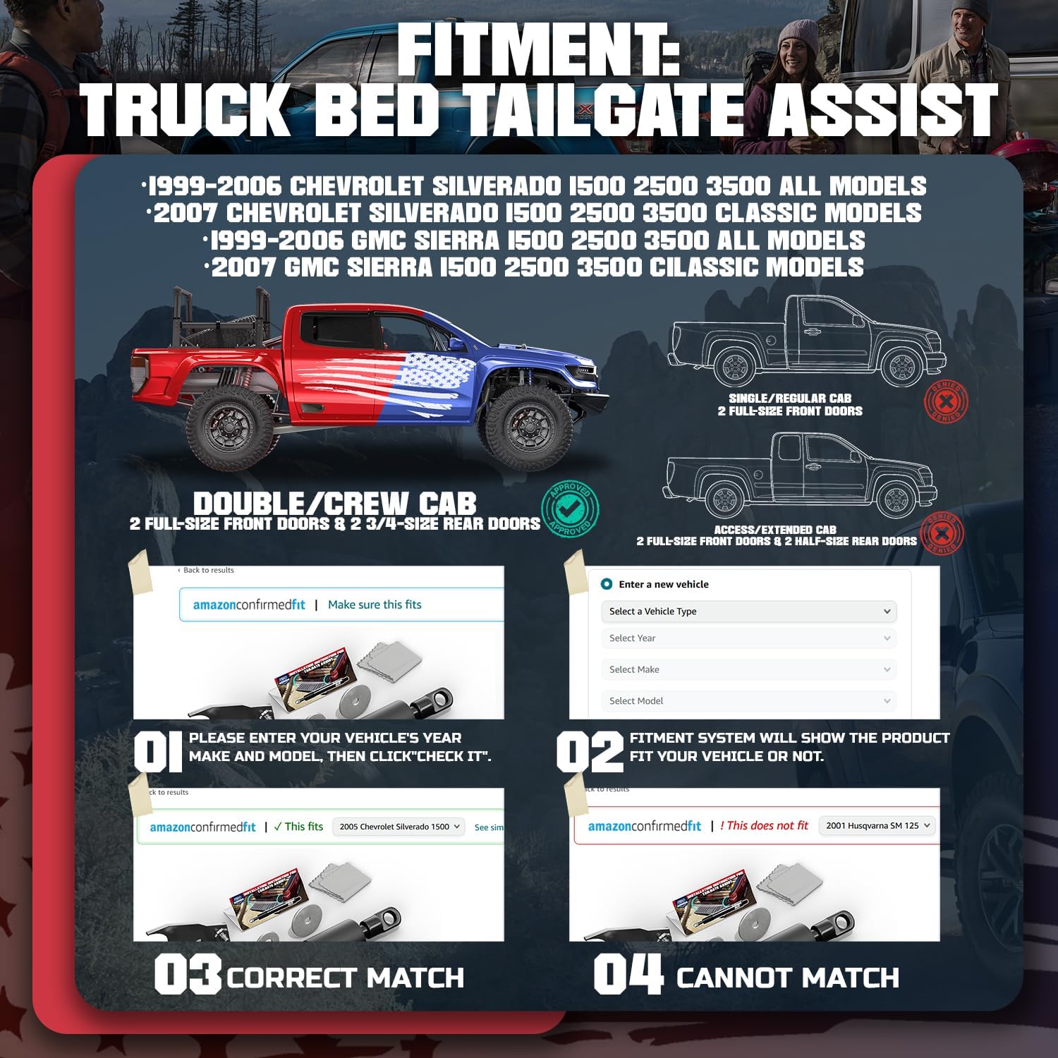 Truck Tailgate Assist Shock for 1999-2007 Chevy Silverado & GMC Sierra 1500 2500 3500, No-Drill Installation, Smooth Drop Rate for Enhanced Safety and Durability in Off-Road Adventures