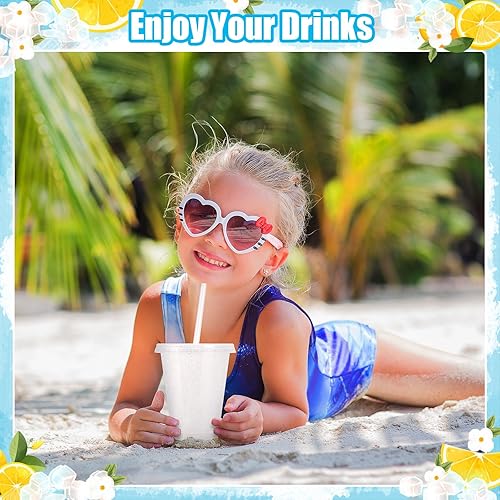 Vista 18 de 24 vasos de plástico con tapas y pajitas, vasos reutilizables con tapas, vasos coloridos de plástico para fiestas de cumpleaños, taza de café