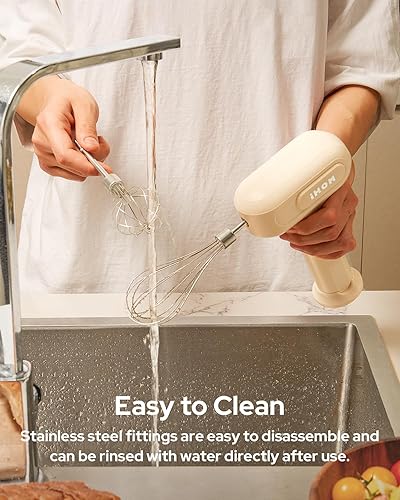 Miniatura 7 de IHM-1001E - Batidora de mano eléctrica de mano con recargable por USB, mezclador eléctrico de 3 velocidades con batidor de huevos de acero