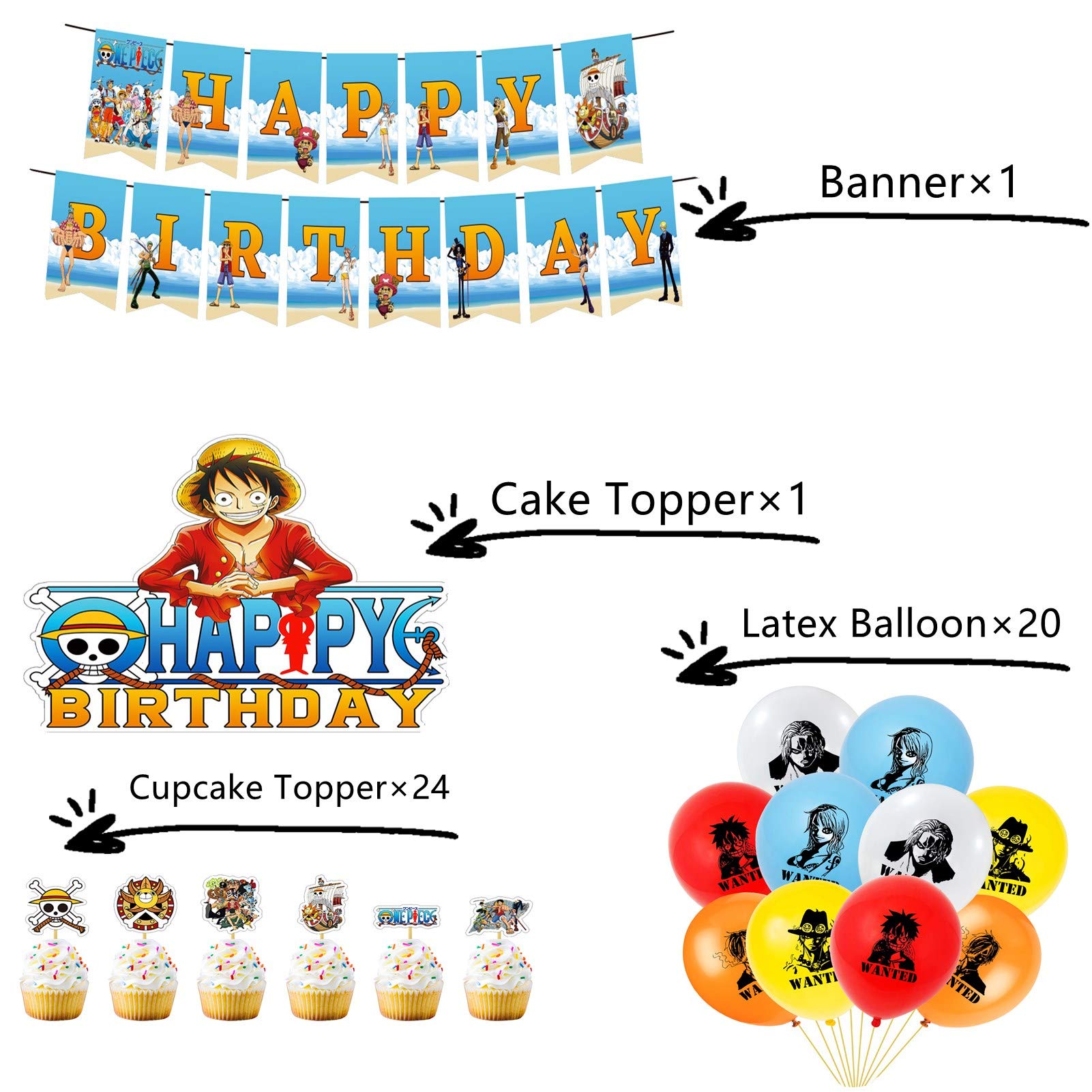 46Pcs One Piece Party Supplies,One Piece Party Happy Birthday