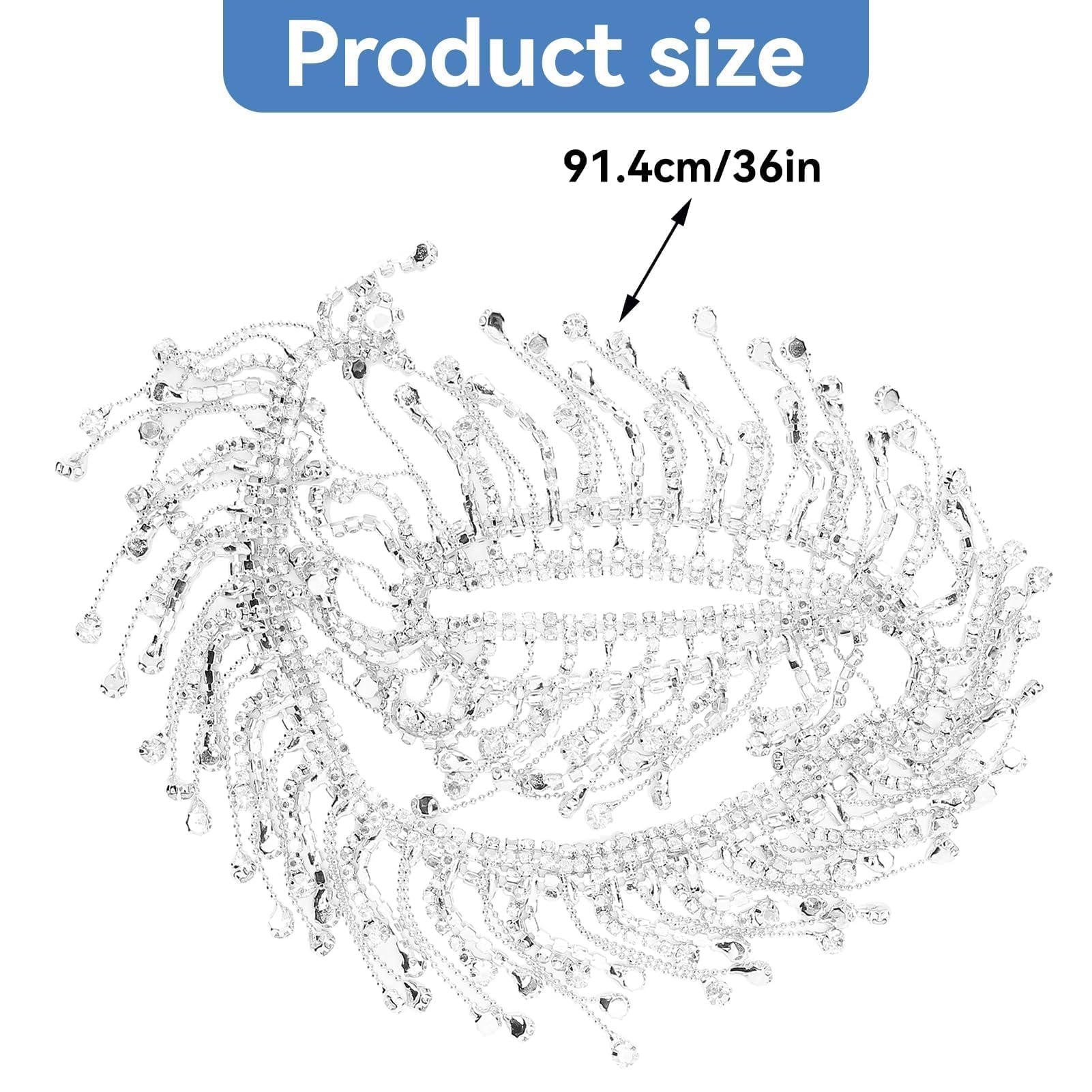 Catena di Strass per Abiti, Catena con nappa di strass con frange luccicanti per decorazione, Catena con frange a nastro in con in cristallo Bling Diamante per scarpe, Borsa, Decorazione di Nozze