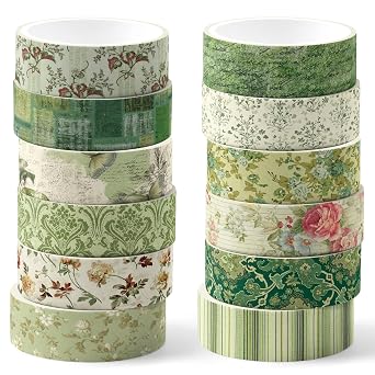 Adirasenotek 12 Rolls Vintage Washi Tape Floral Decorative Tape Retro Decorative Masking Tapes Flower Pattern for DIY Art Craft Gift Wrapping Scrapbook Journal Supplies