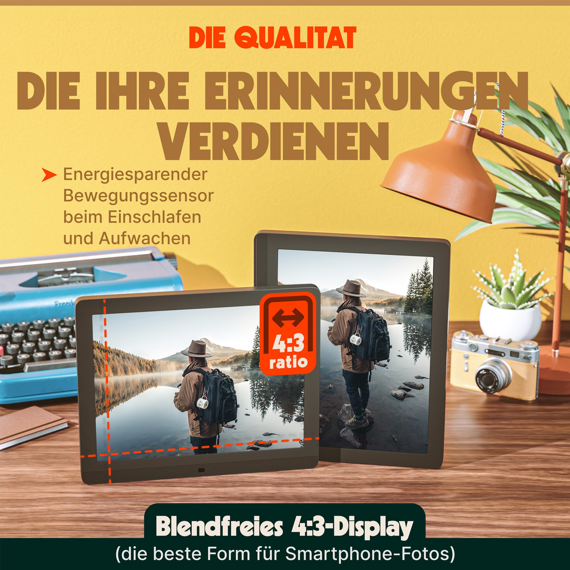 Pix Star - Digitaler Bilderrahmen 15 Zoll mit Bewegungsmelder - Elektronisches Smart Foto/Video-Album - Großes Format mit WiFi, USB, SD Karte - Mattes, Anti-Reflex Dispaly in 4/3-2 Jahre Garantie