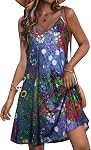 ADOREJOY Summer Dresses for Women Tank Spaghetti Strap V Neck Sleeveless Sundresses Casual Beach Cover Up Dress with Pockets