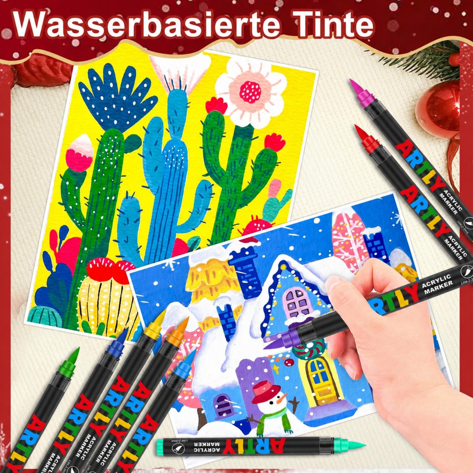 Efimeso 24 Farben Acrylstifte für Steine Wasserfest Set, Multimarker Pinselstifte Acrylic Paint Marker für Stein, Keramik, Holz, Stoff, Leinwand