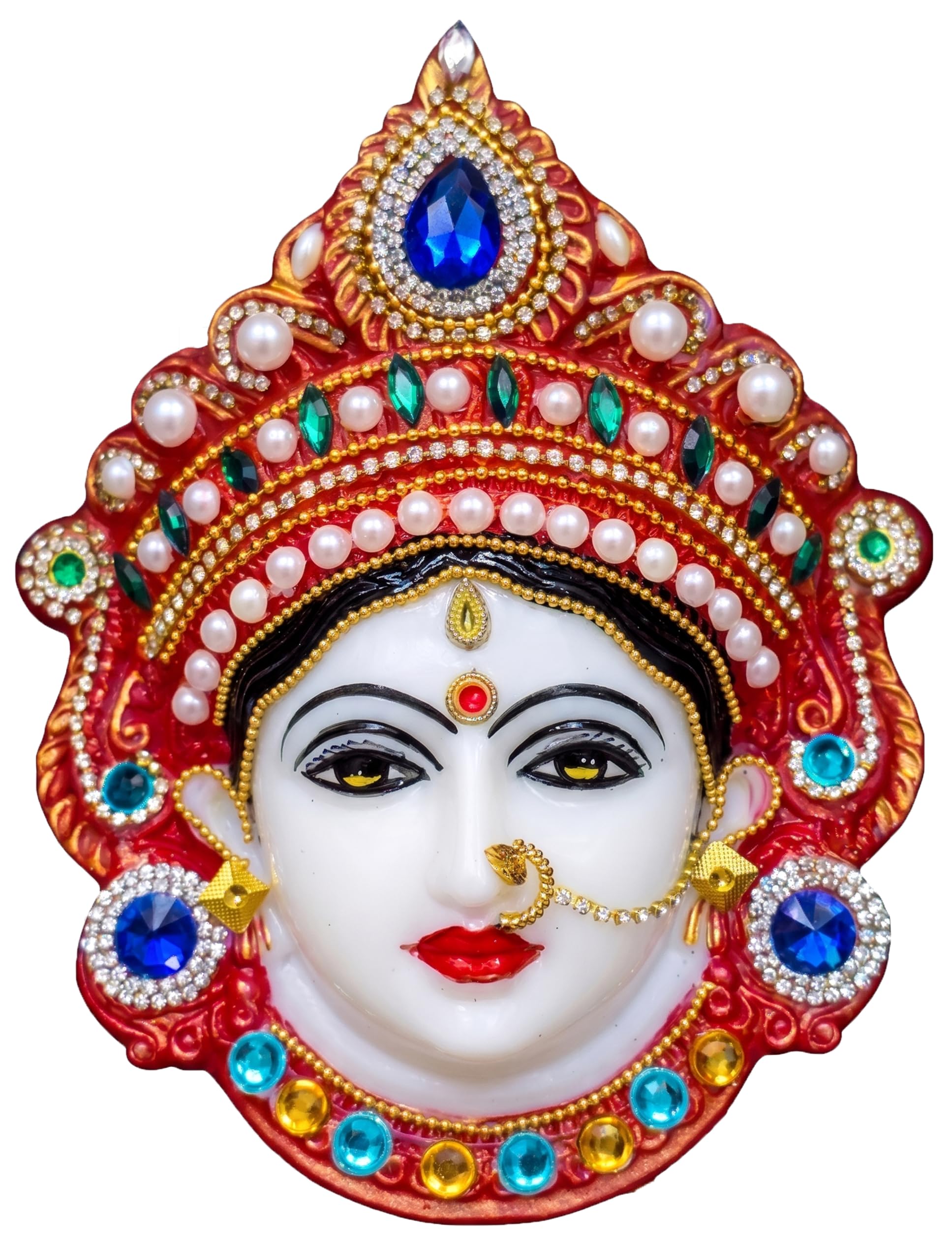 Sattva Handcrafted Mata Mukhota/Face/Mask/Navdurga for Home Entrance, Temple & Office | Religious Decorative& Puja | Vastu & Festival Gift | Golden Red, 16.5X 14 Cm, PU Material-image-18