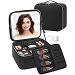 TANTO Makeup Bag With LED Mirror, Travel Makeup Case with Light up Mirror Large Cosmetic Case with 3 Color Lighted Portable Organizer Bag with Adjustable DividersBlack