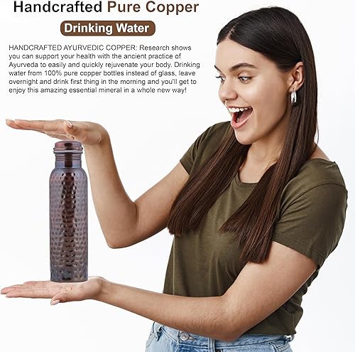 Miniatura 5 de Craft Trade Botella de agua de cobre puro de 34 onzas, botella de cobre 100% puro para beber con beneficios para la salud ayurvédica, hecha a mano