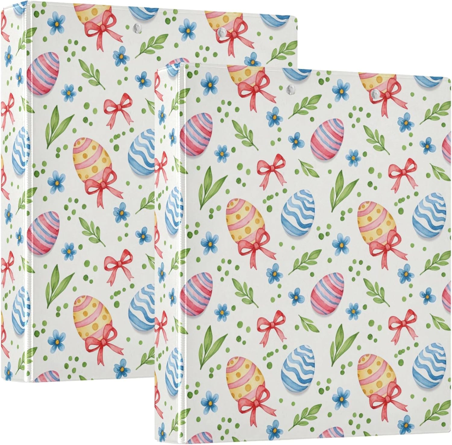 Easter Eggs and Bows 3 Ring Binders, 1.5” Round Ring Binders with Clipboard - Letter Size, 3 Interior PVC Clear Pockets & Anti-Slip Clip for Office School Supplies, 2PCS