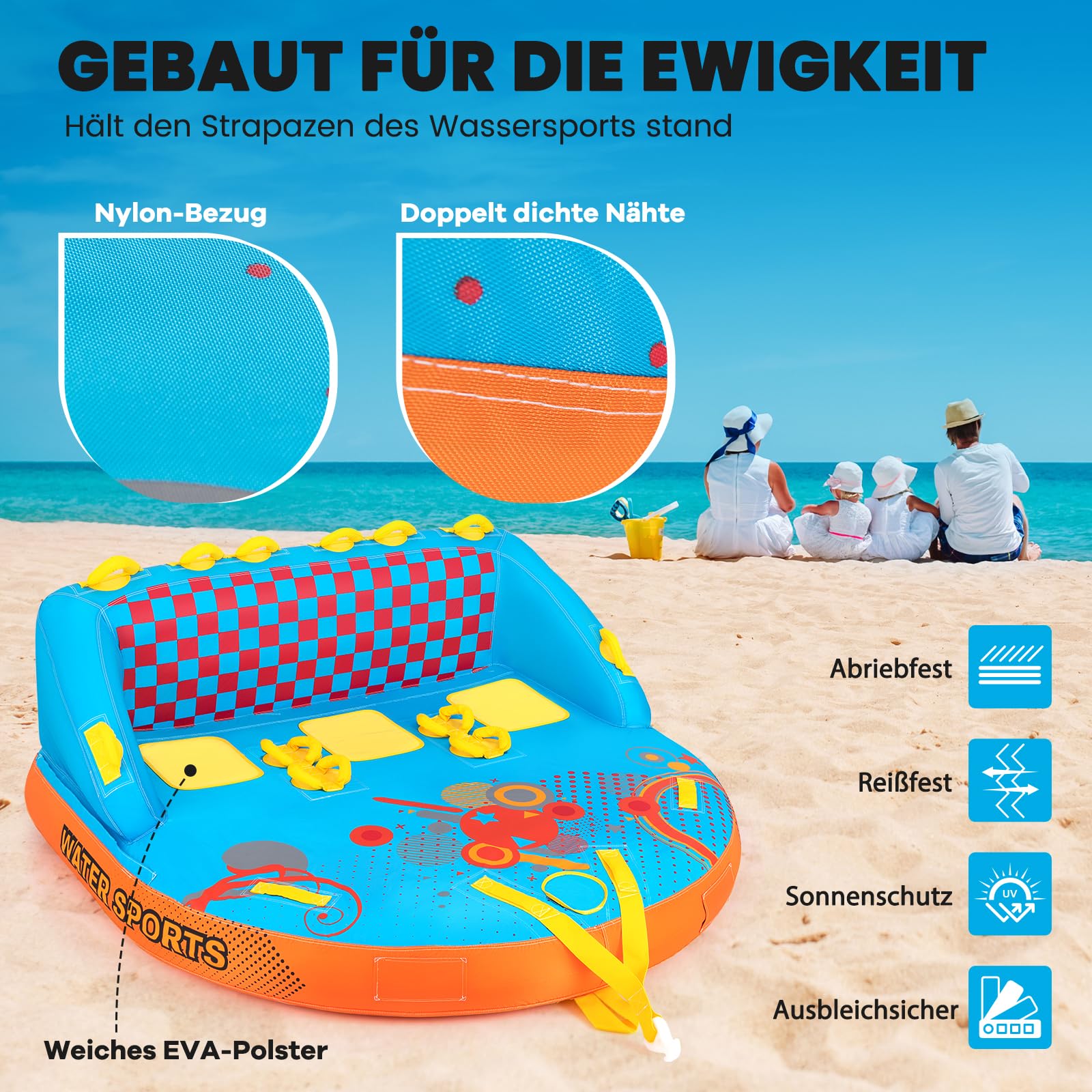 GYMAX aufblasbare Towable-Couch für 2/3 Personen, Wassersport Schlepp-Reifen für Boot & Jet-Ski