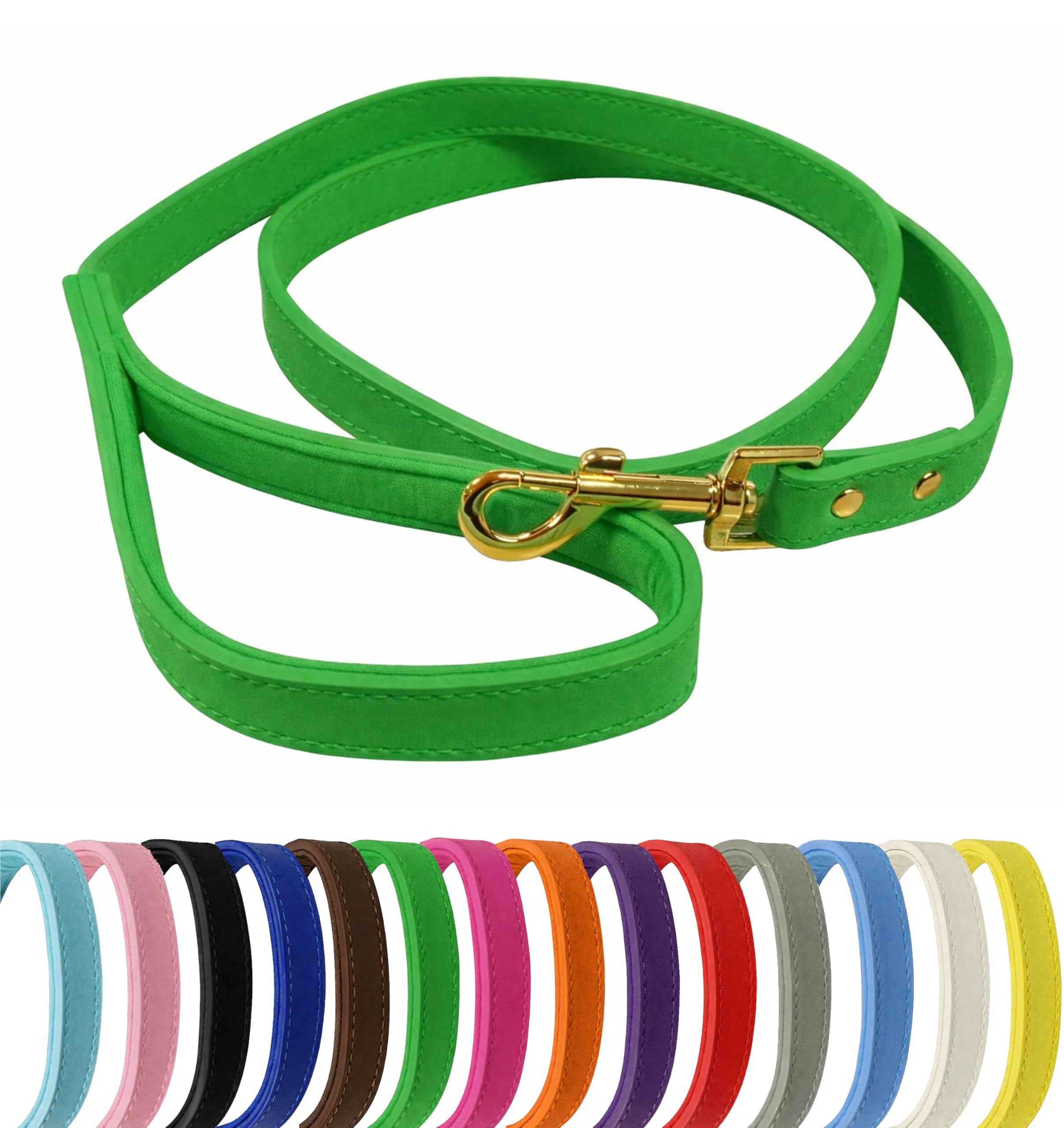 Vibrant Genuine Leather Dog Lead with Soft Neoprene Padded Handle & Metal 360° Swivel Clasp 120cm Leash (Green, Small (1.5cm Wide))