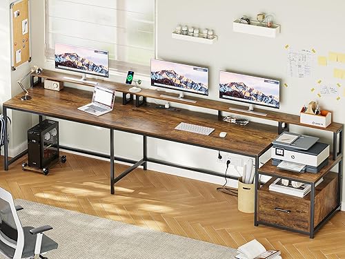 Miniatura 7 de SEDETA Escritorio en forma de L, escritorio de oficina en casa de 66 pulgadas con cajón de archivos y toma de corriente, escritorio de juegos con