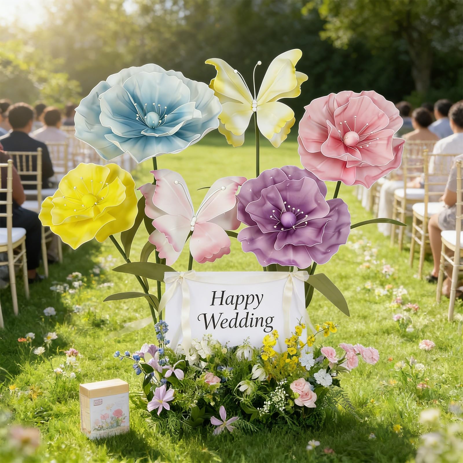 Künstliche Blumen Frühling Outdoor Dekoo Blumen Künstlich Groß mit Ständer und Sockel für Hochzeitsempfang, Party Bankett Hintergrund, Home Decor(Set A1)